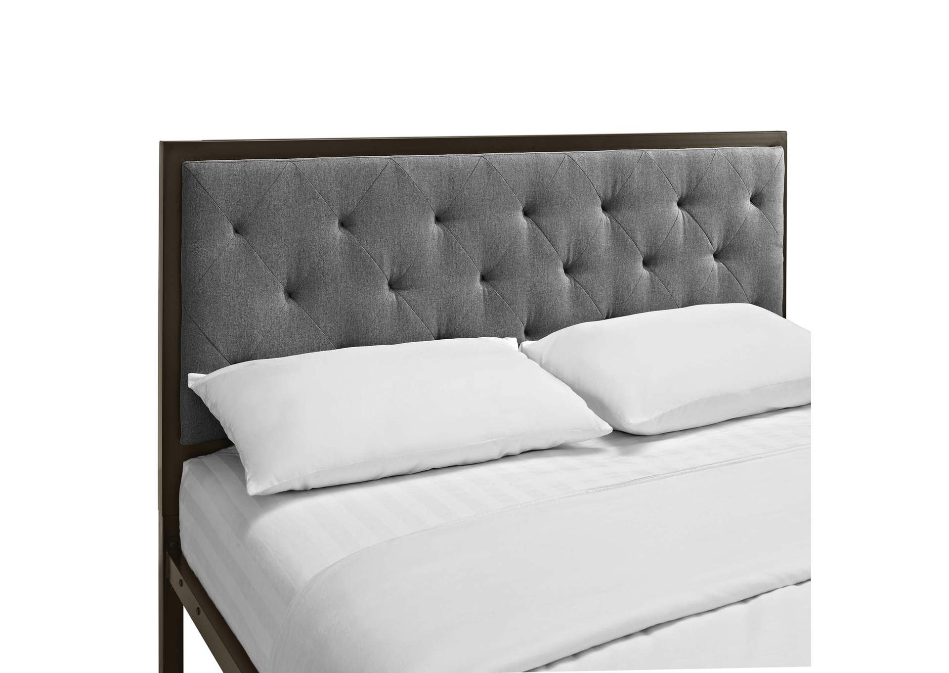 Brown Gray Mia Queen Bed - Fabric,Modway