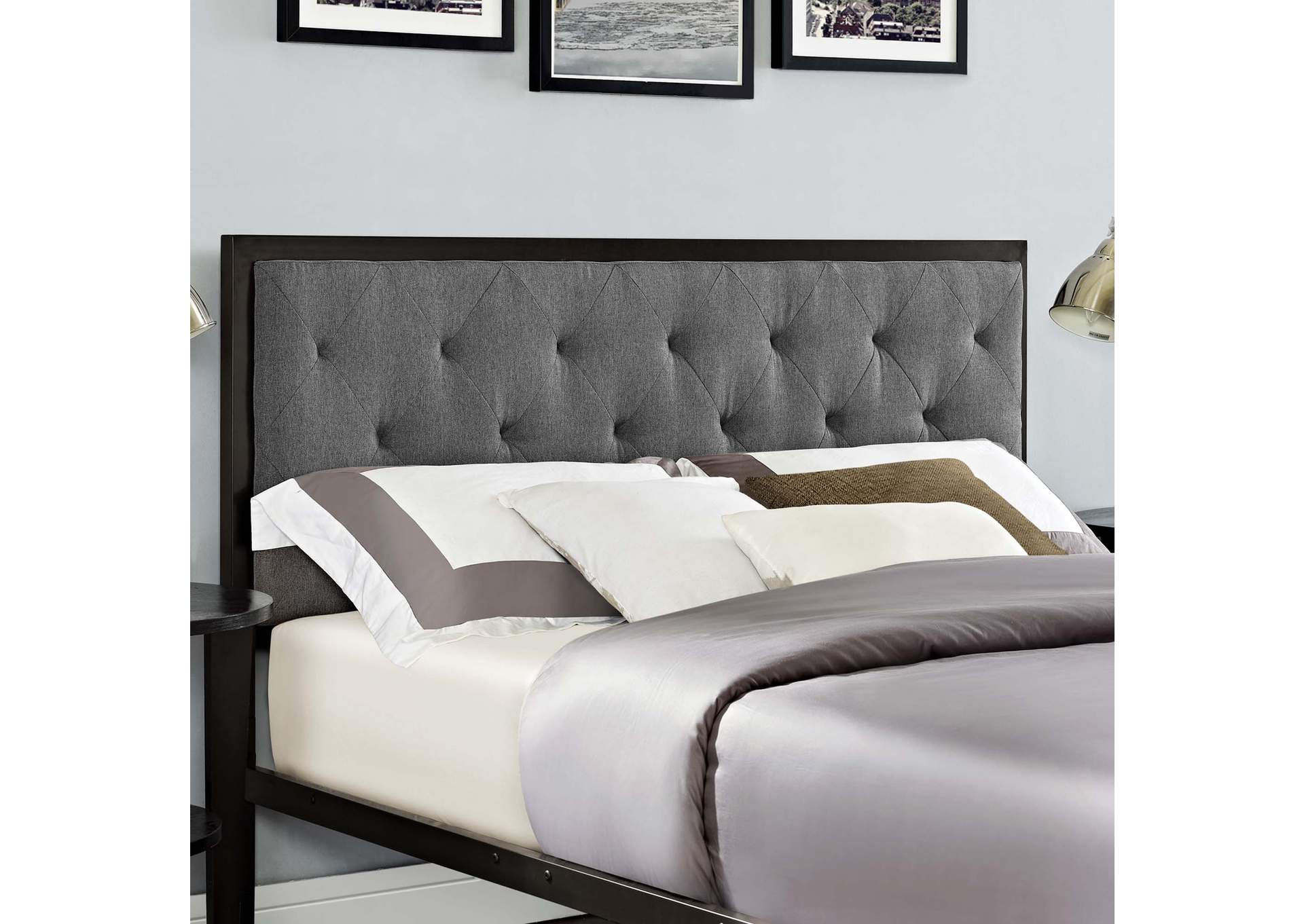 Brown Gray Mia Queen Bed - Fabric,Modway