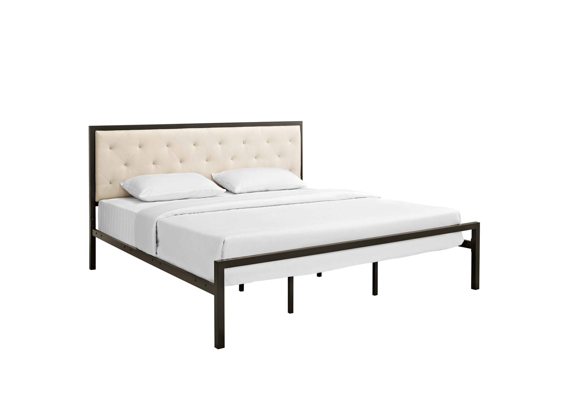 Brown Beige Mia King Bed - Fabric,Modway