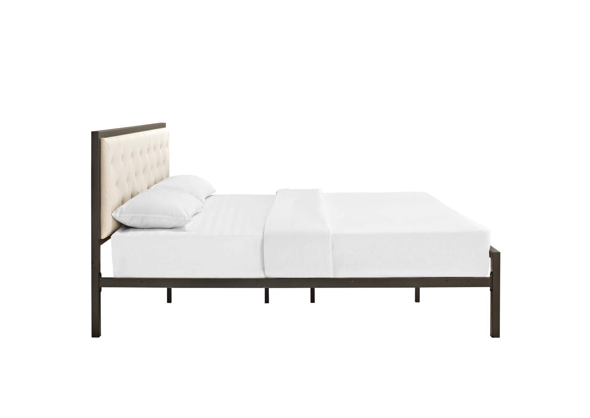 Brown Beige Mia King Bed - Fabric,Modway
