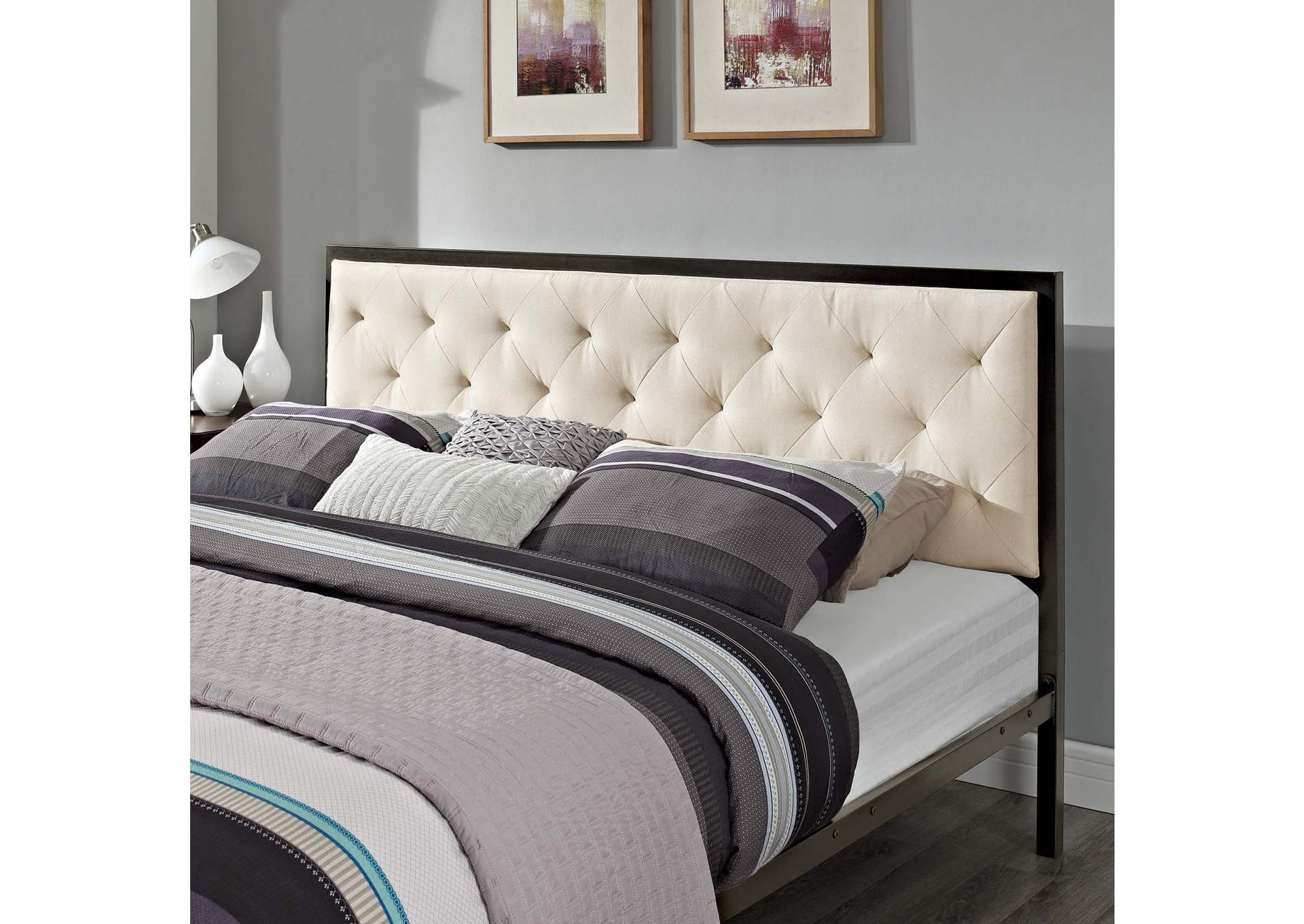 Brown Beige Mia King Bed - Fabric,Modway