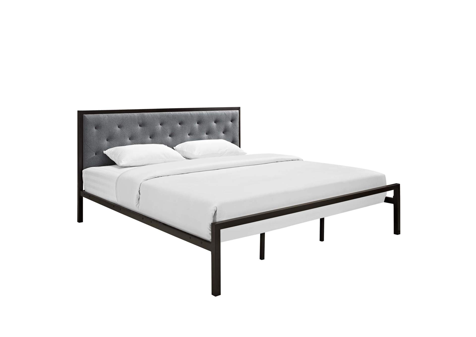 Mia Brown Gray King Fabric Bed,Modway
