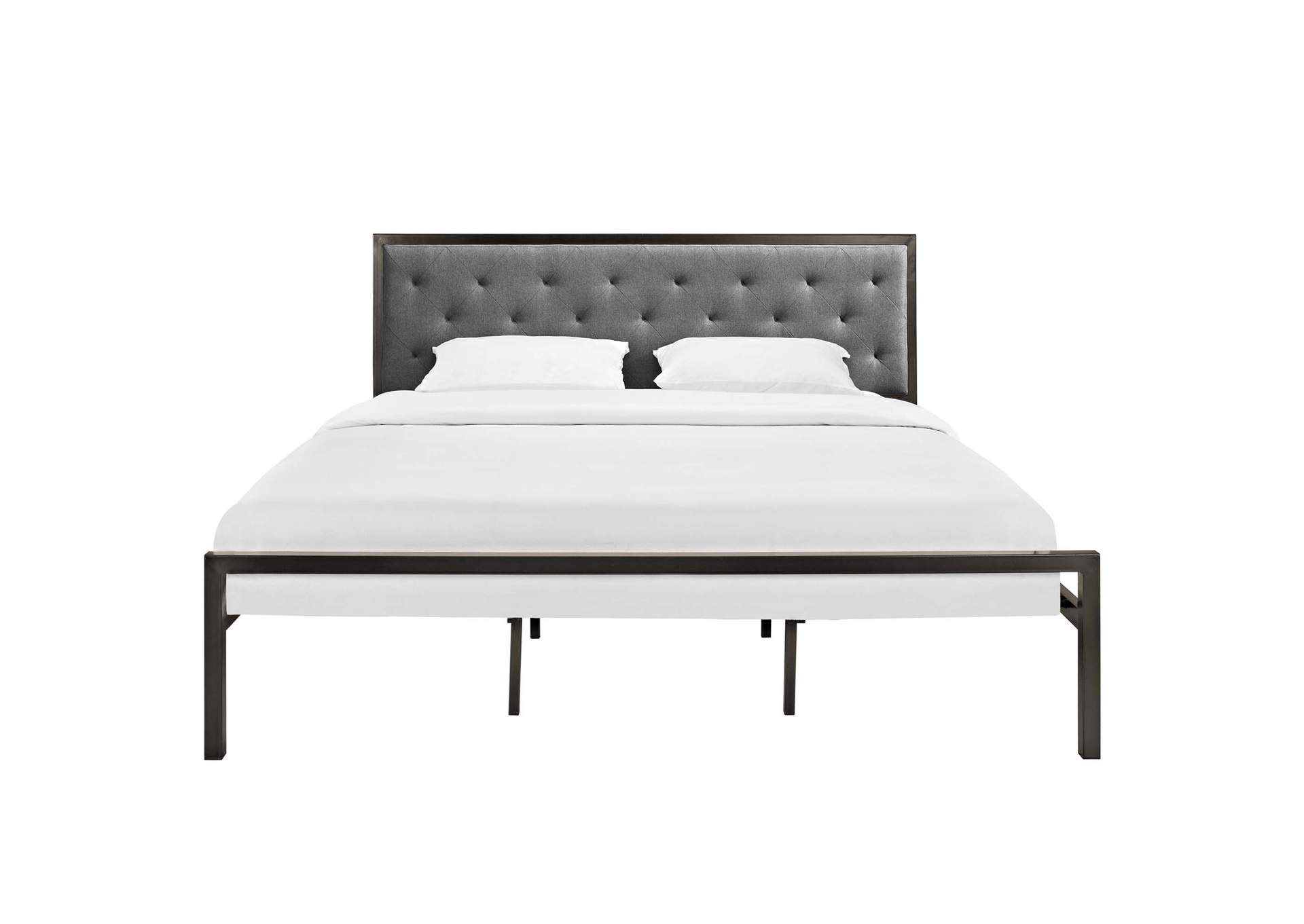 Mia Brown Gray King Fabric Bed,Modway