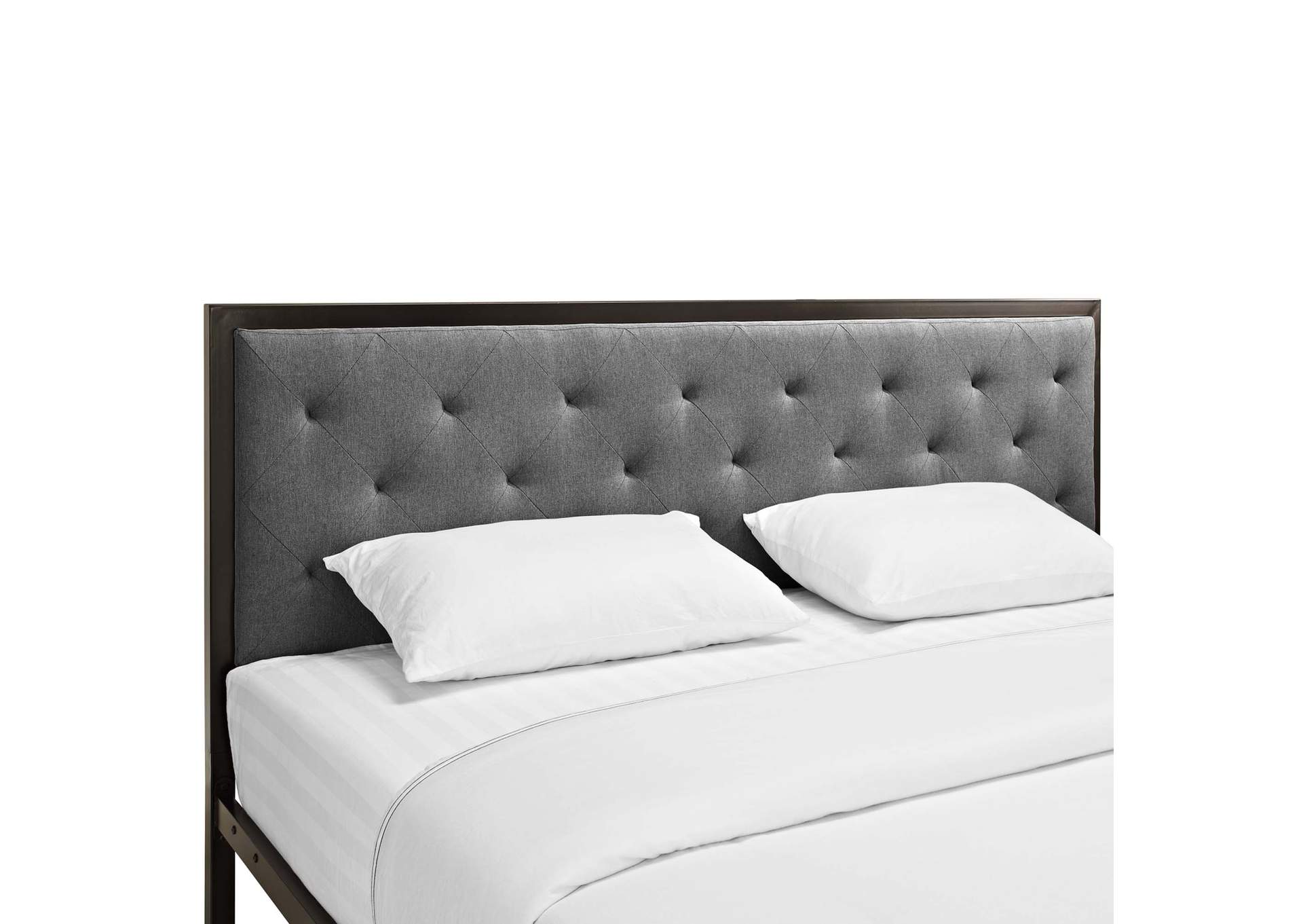 Mia Brown Gray King Fabric Bed,Modway