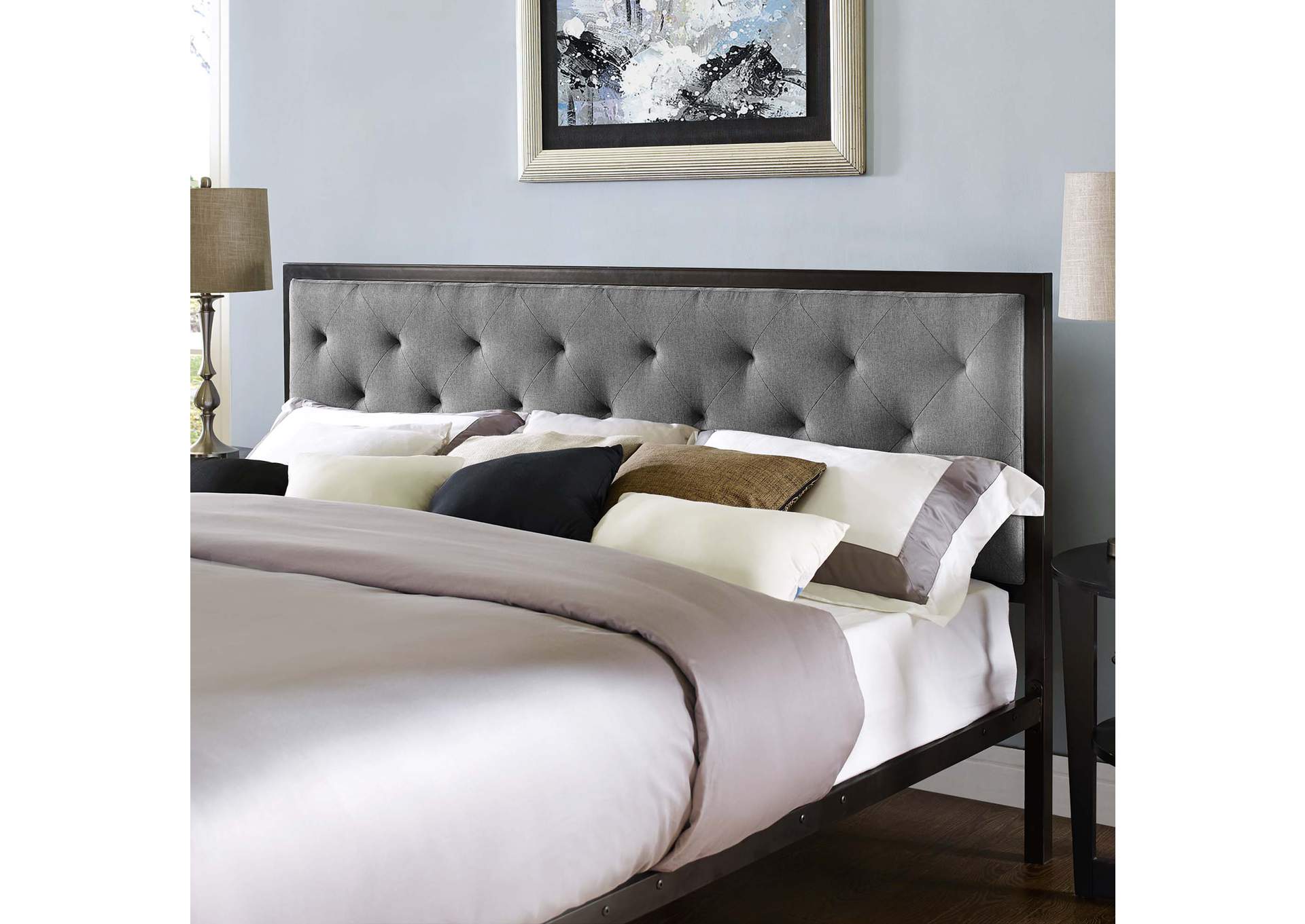 Mia Brown Gray King Fabric Bed,Modway