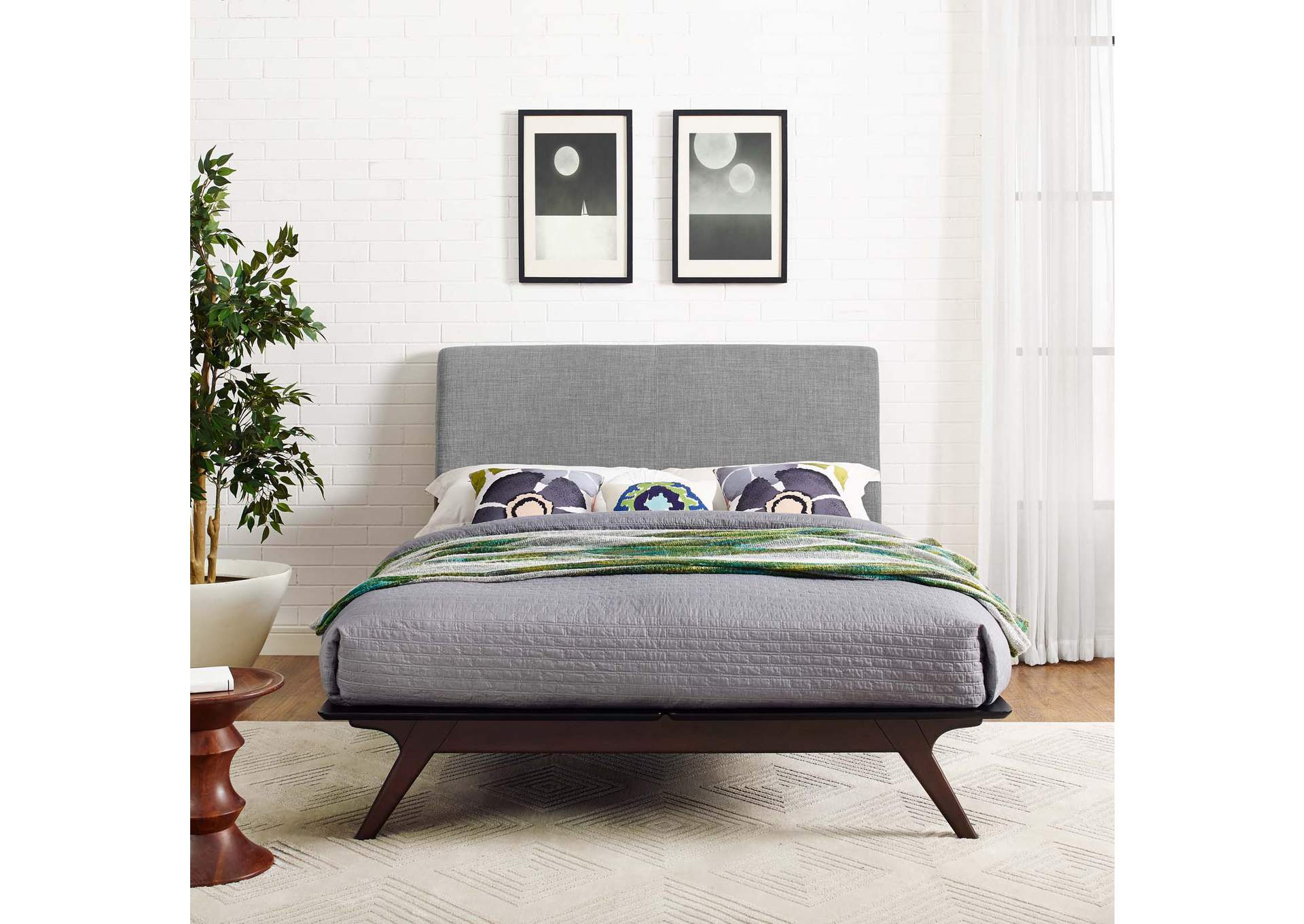Cappuccino Gray Tracy Queen Bed,Modway