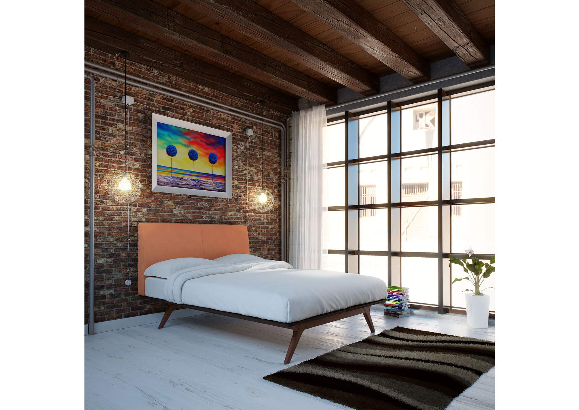 Cappuccino Orange Tracy Queen Bed,Modway