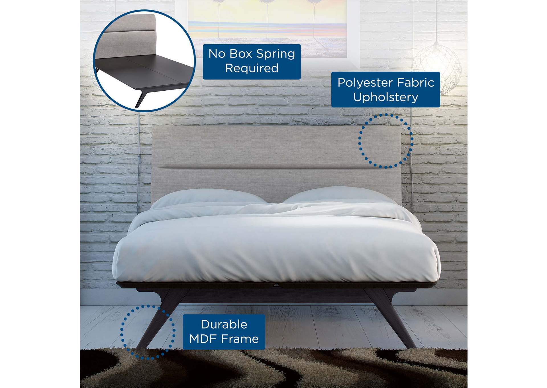Black Gray Addison Queen Bed,Modway