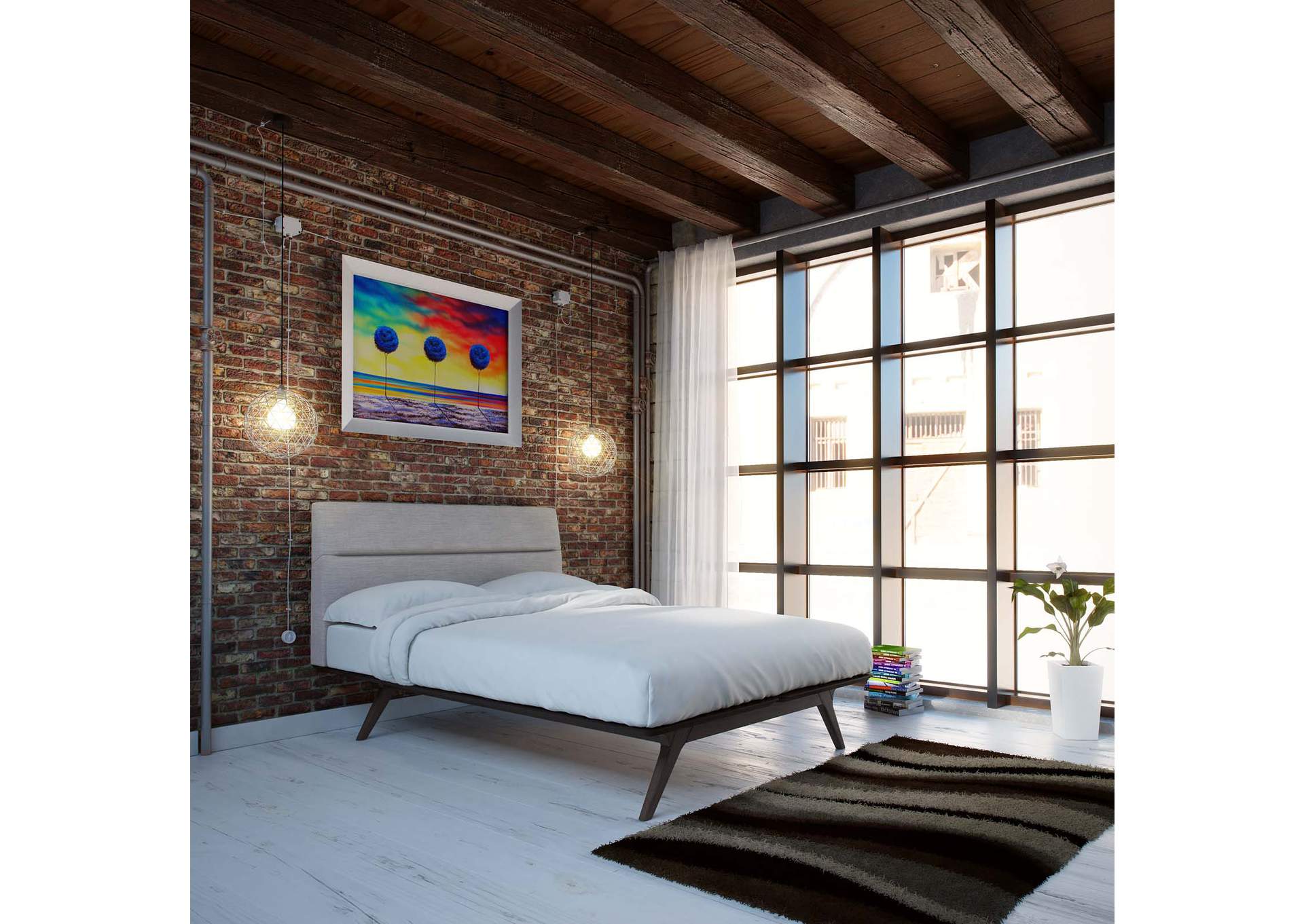 Black Gray Addison Queen Bed,Modway