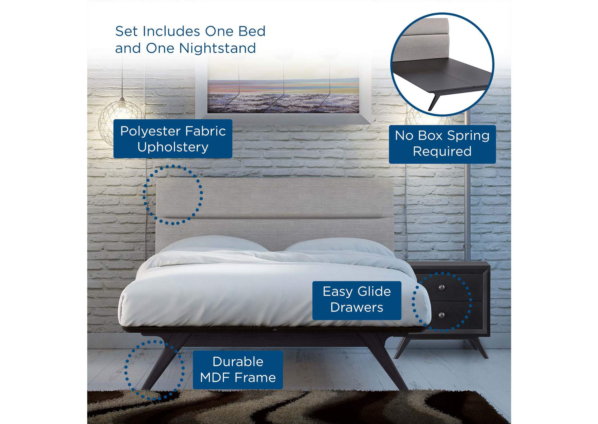 Black Gray Addison 2 Piece Queen Bedroom Set,Modway