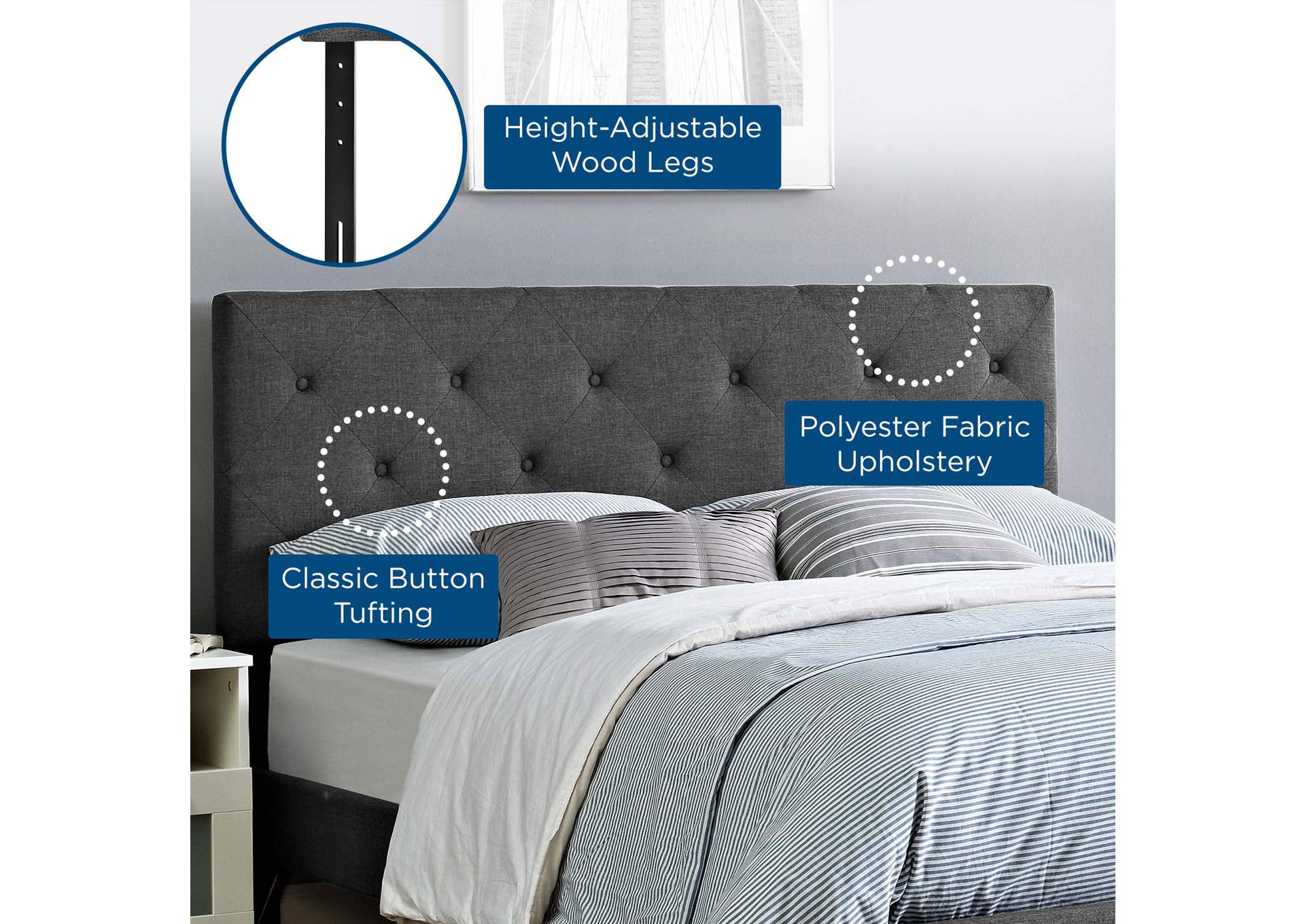 Terisa Gray King Upholstered Fabric Headboard,Modway