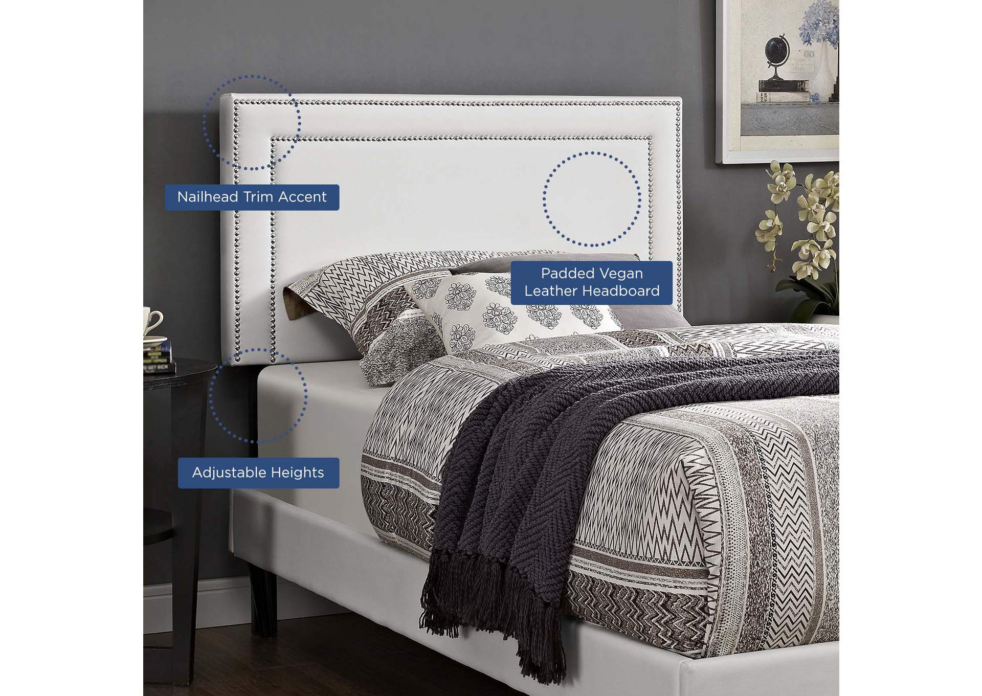 Jessamine White Twin Upholstered Vinyl Headboard,Modway