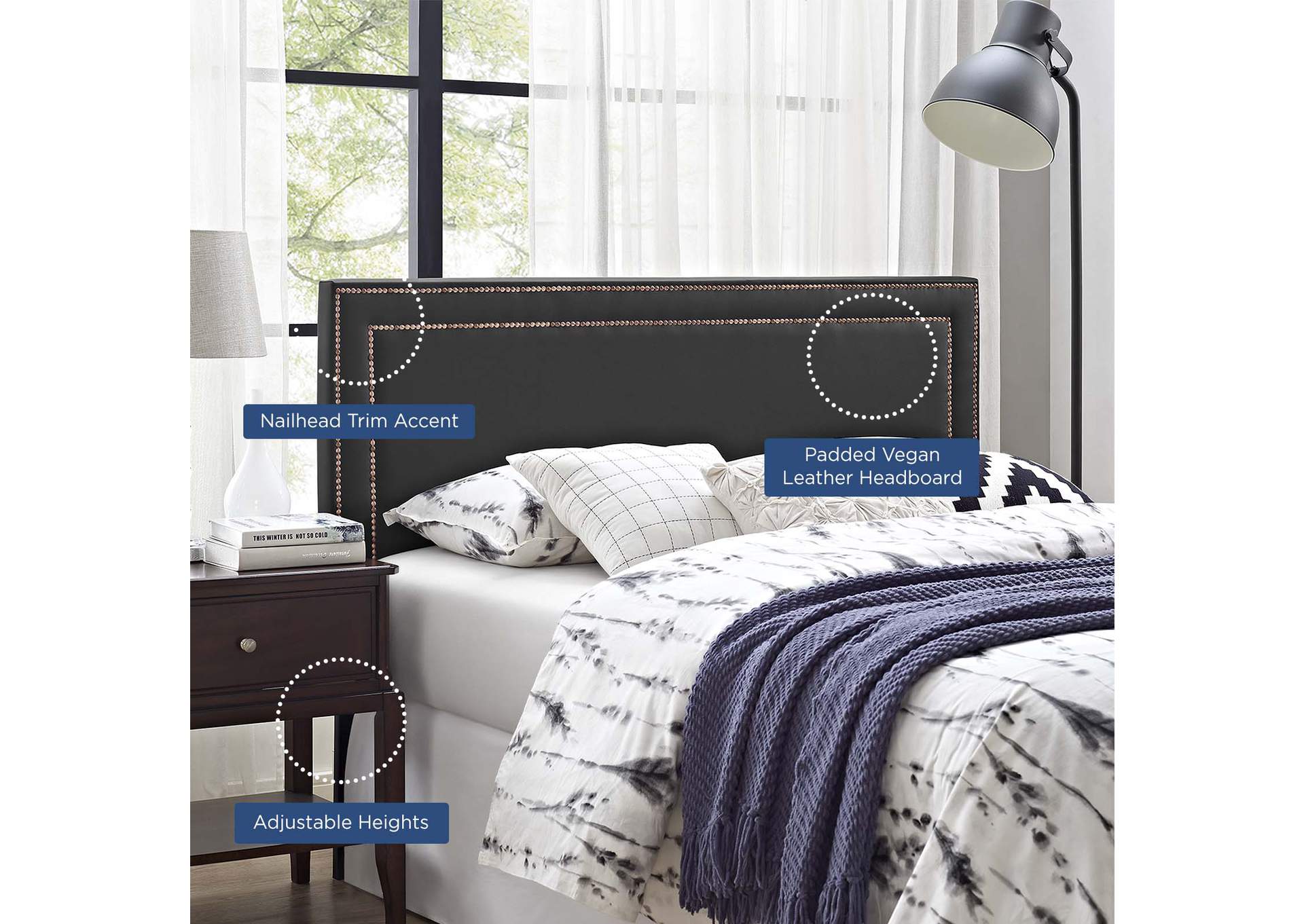 Jessamine Black King Upholstered Vinyl Headboard,Modway