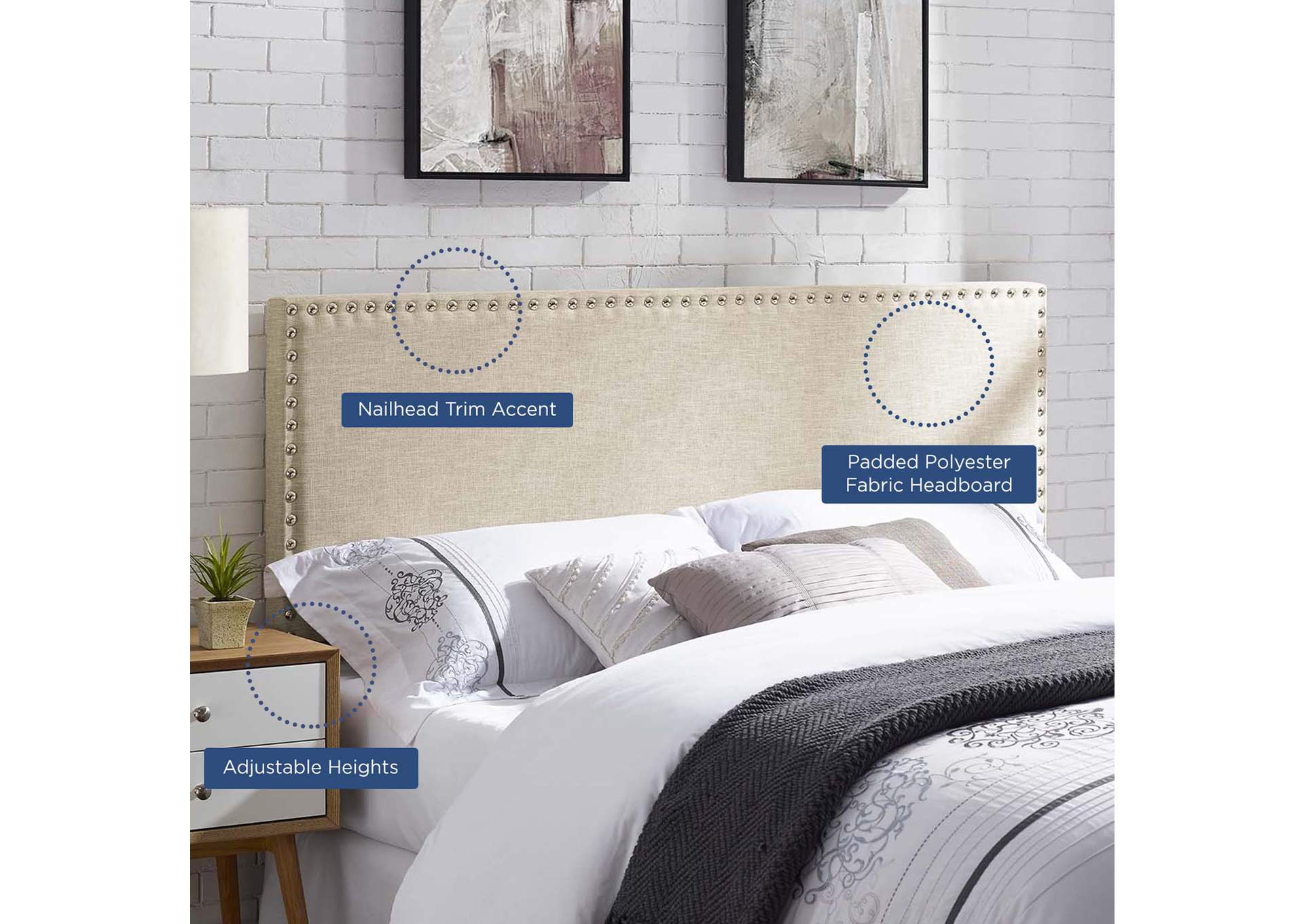 Phoebe Beige Queen Upholstered Fabric Headboard,Modway