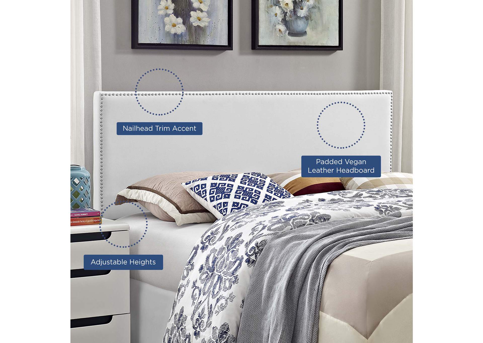 Phoebe White King Upholstered Vinyl Headboard,Modway