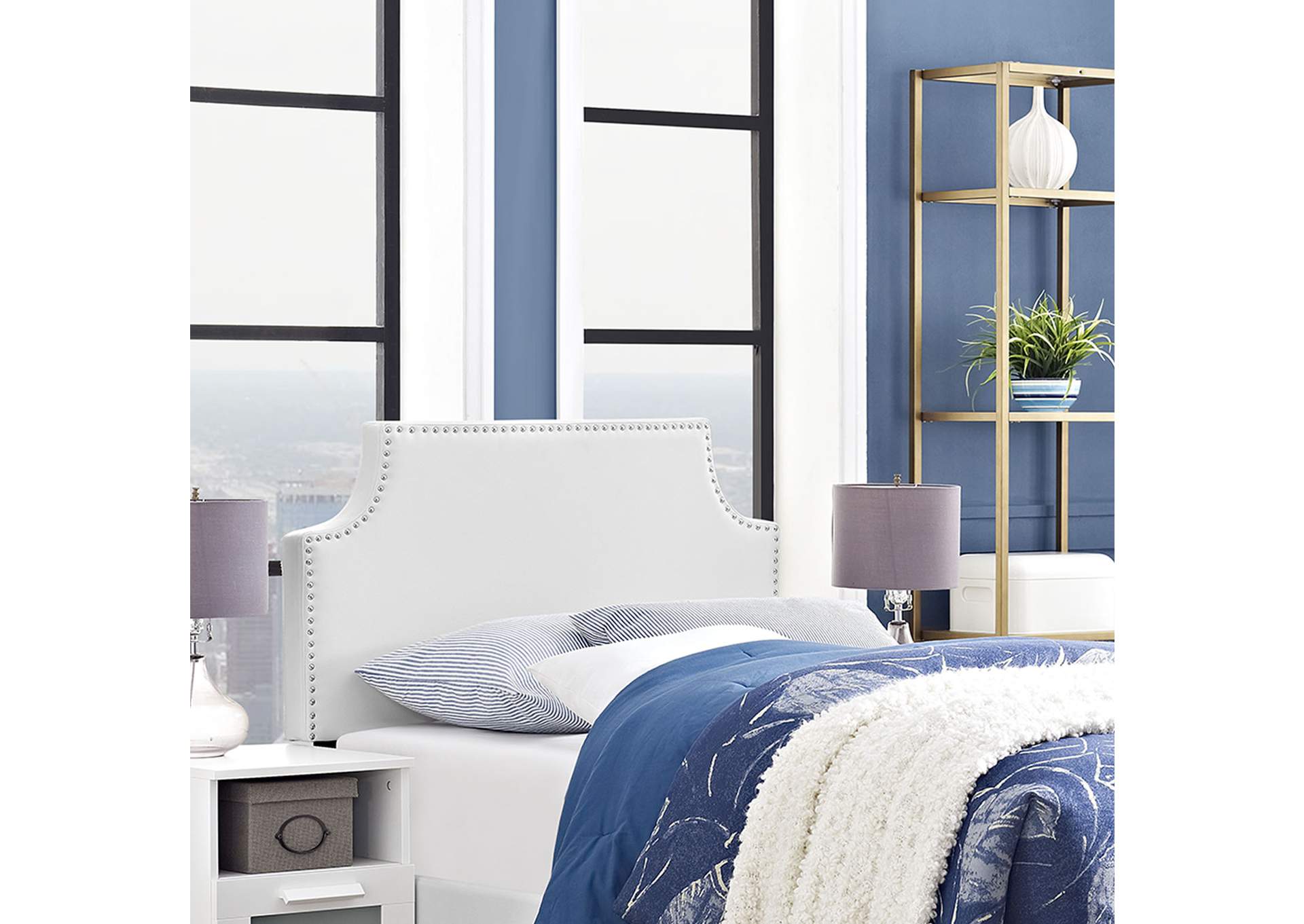 Laura White Twin Upholstered Vinyl Headboard,Modway