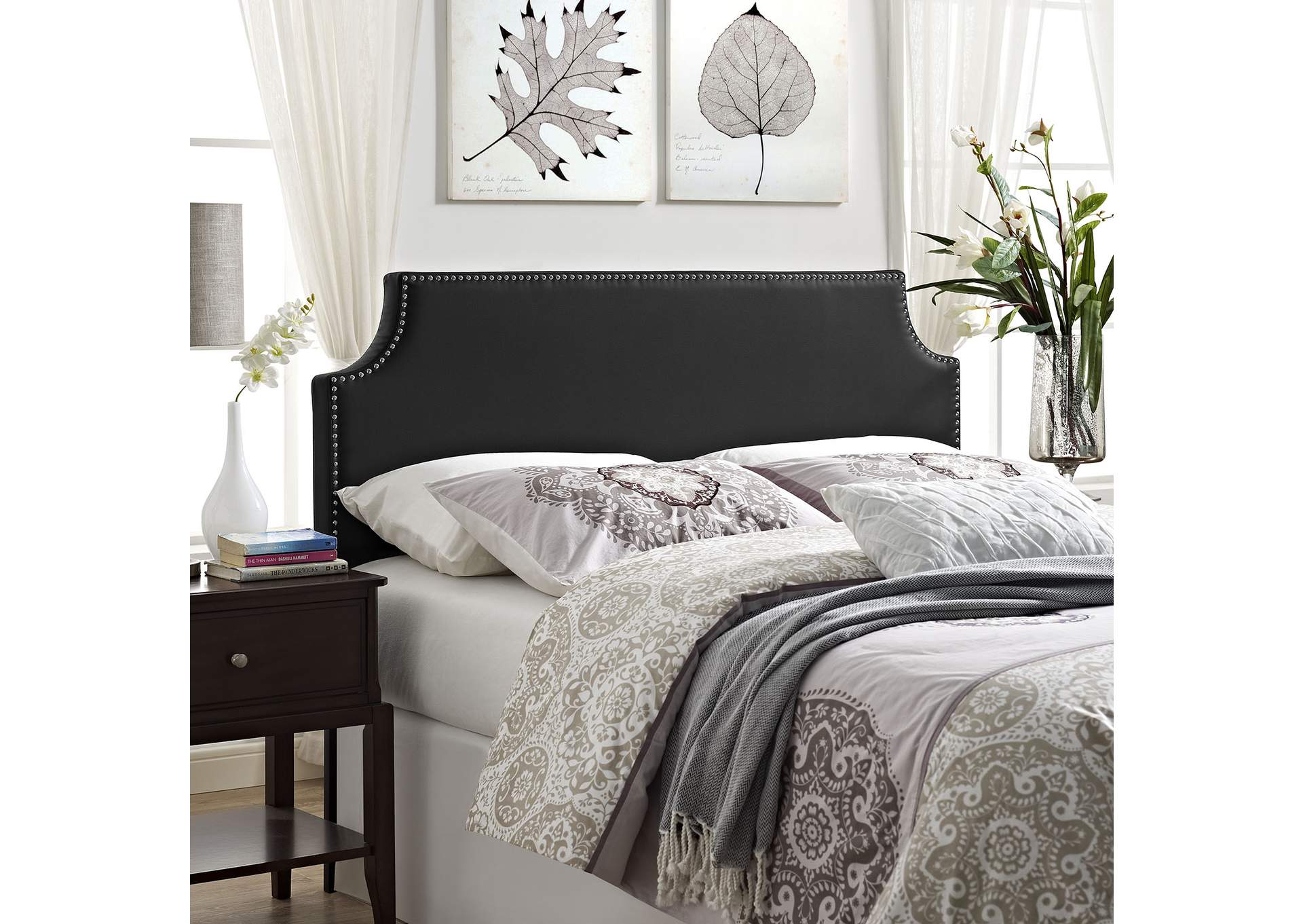 Laura Black Full Upholstered Vinyl Headboard,Modway