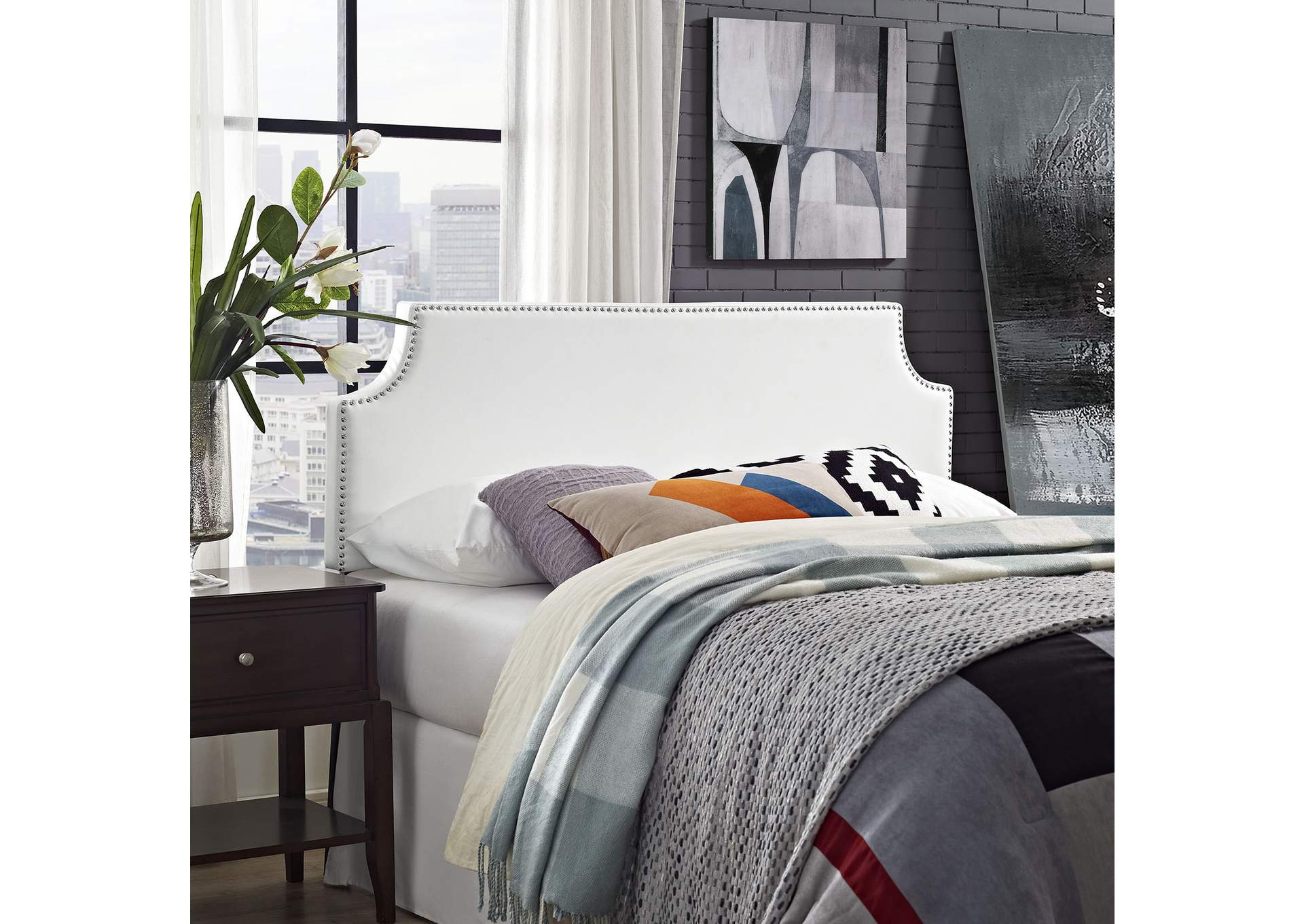 Laura White King Upholstered Vinyl Headboard,Modway