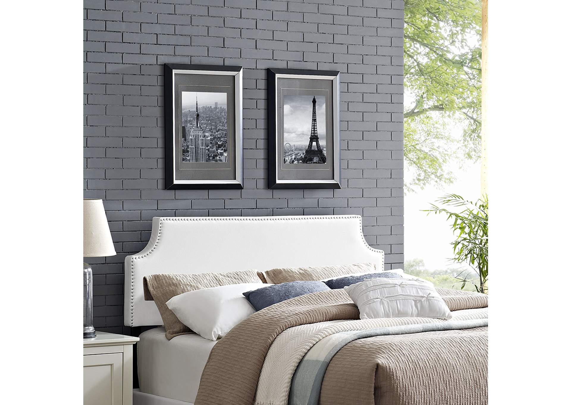 Laura White King Upholstered Vinyl Headboard,Modway