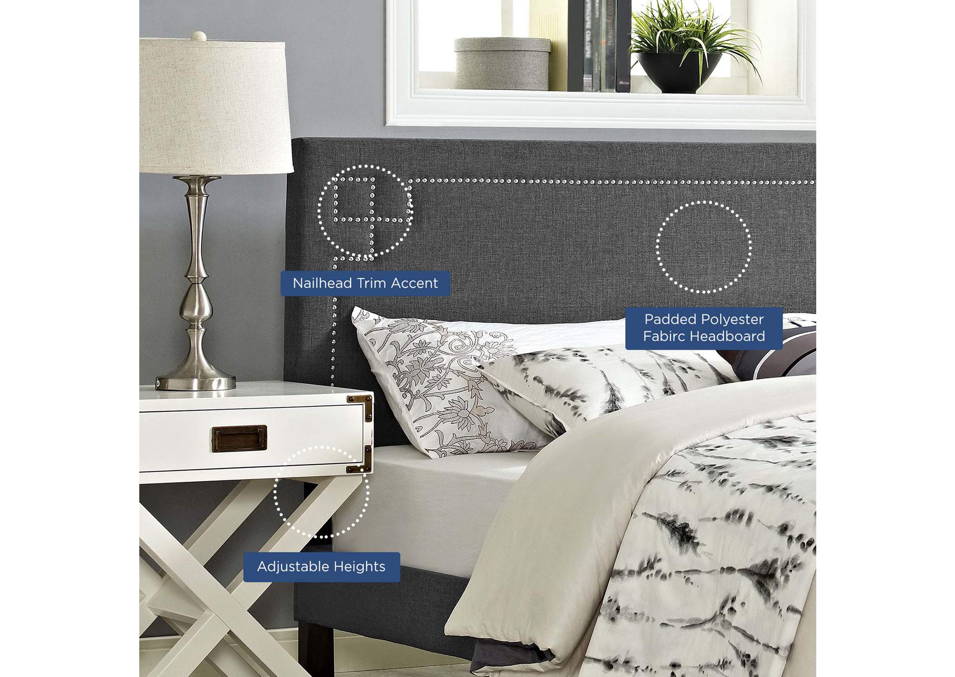 Josie Gray Queen Upholstered Fabric Headboard,Modway