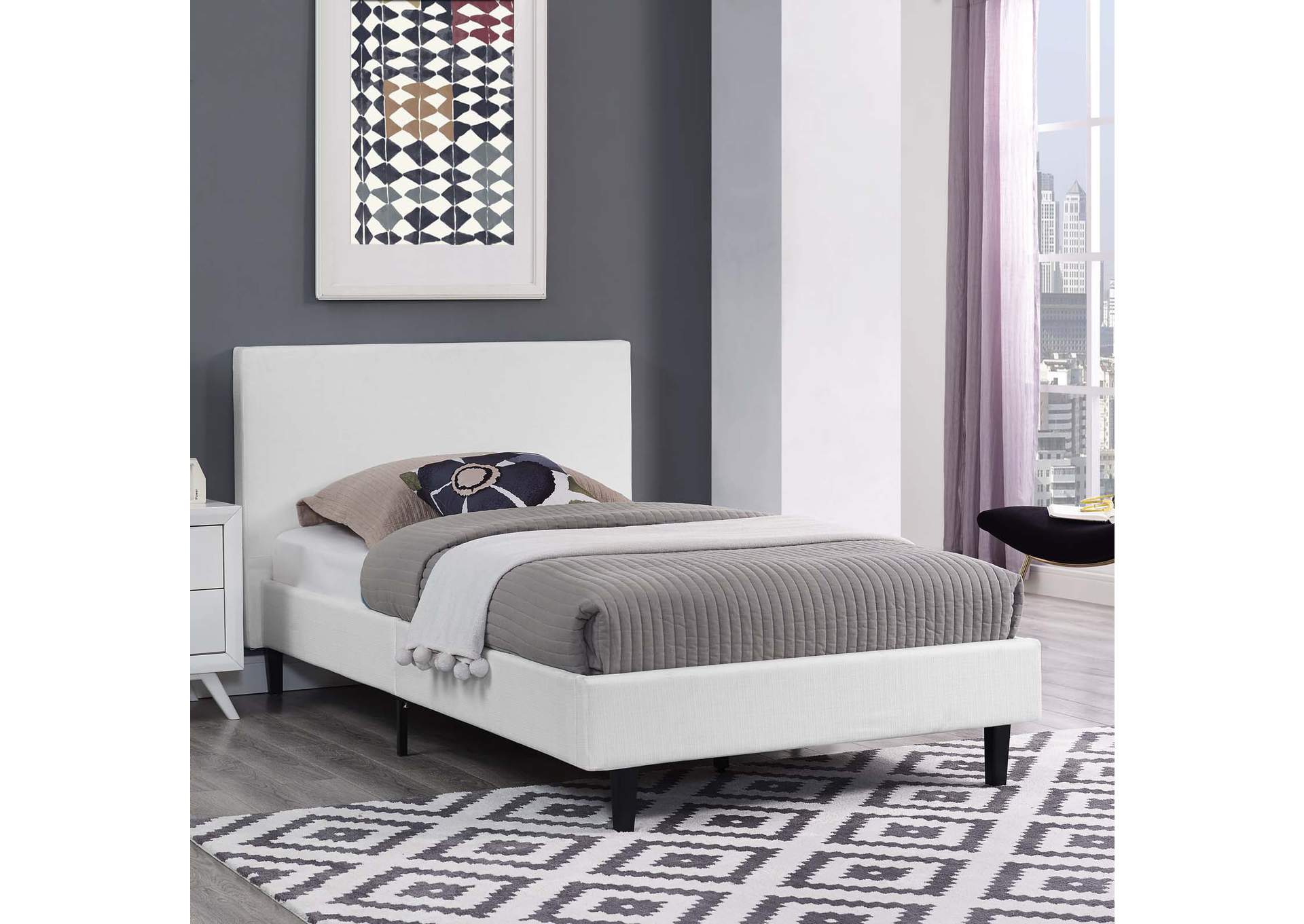 White Anya Twin Bed,Modway