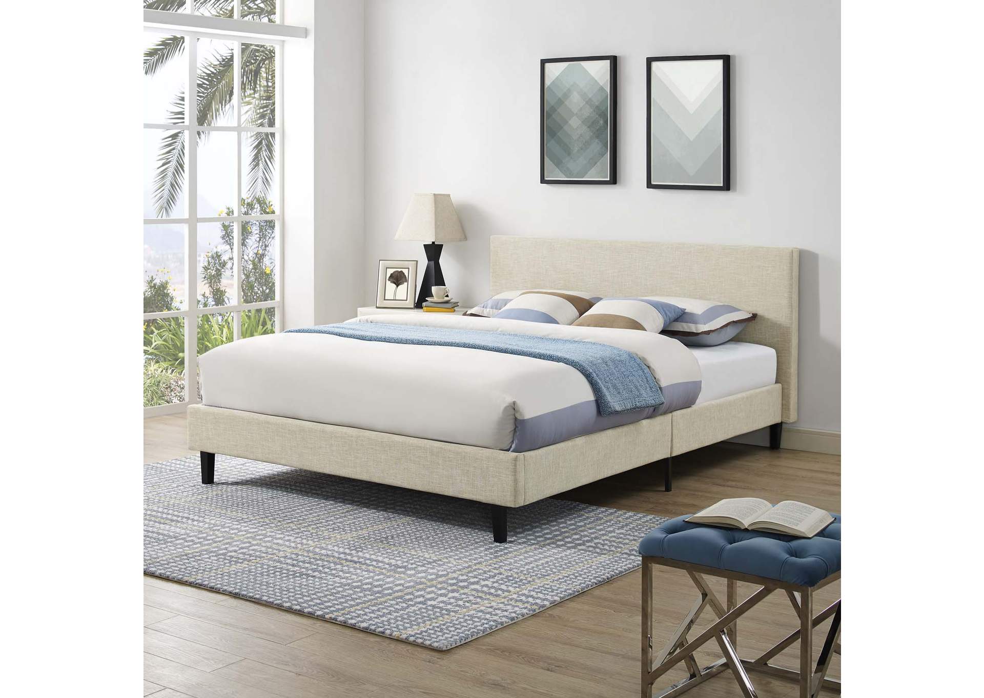 Beige Anya Full Bed - Fabric,Modway