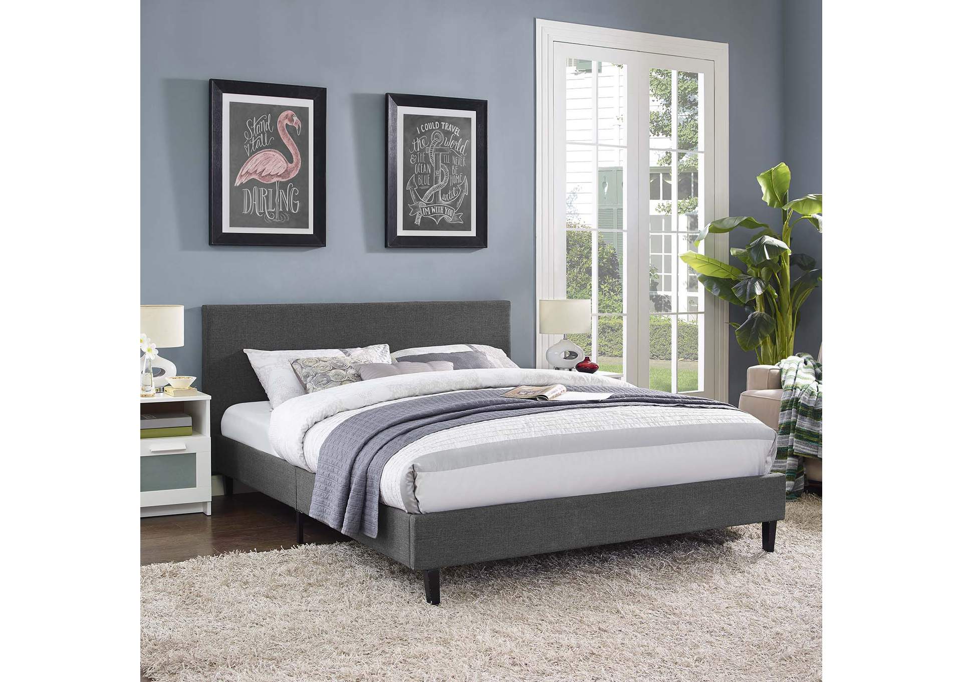 Gray Anya Full Bed - Fabric,Modway