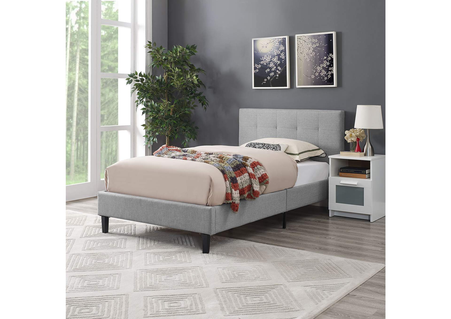 Light Gray Linnea Twin Bed,Modway