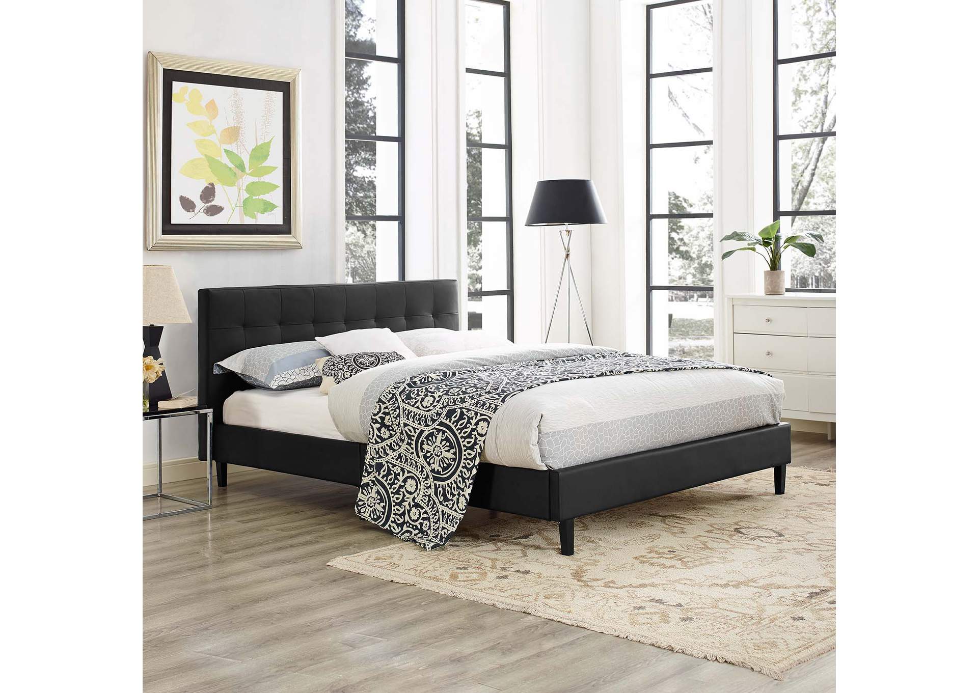 Black Linnea Full Bed - Faux Leather,Modway