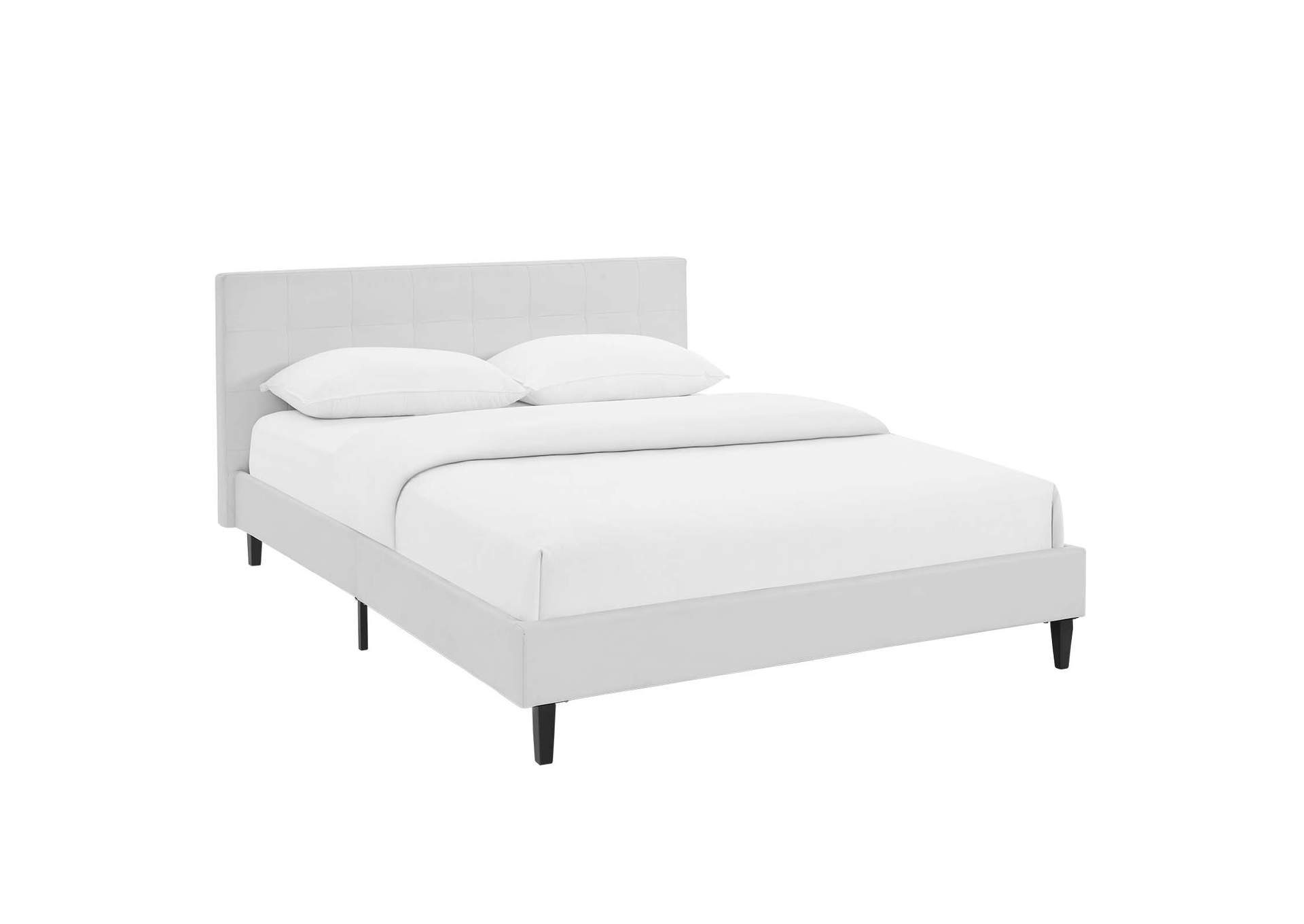 White Linnea Queen Bed - Faux Leather,Modway