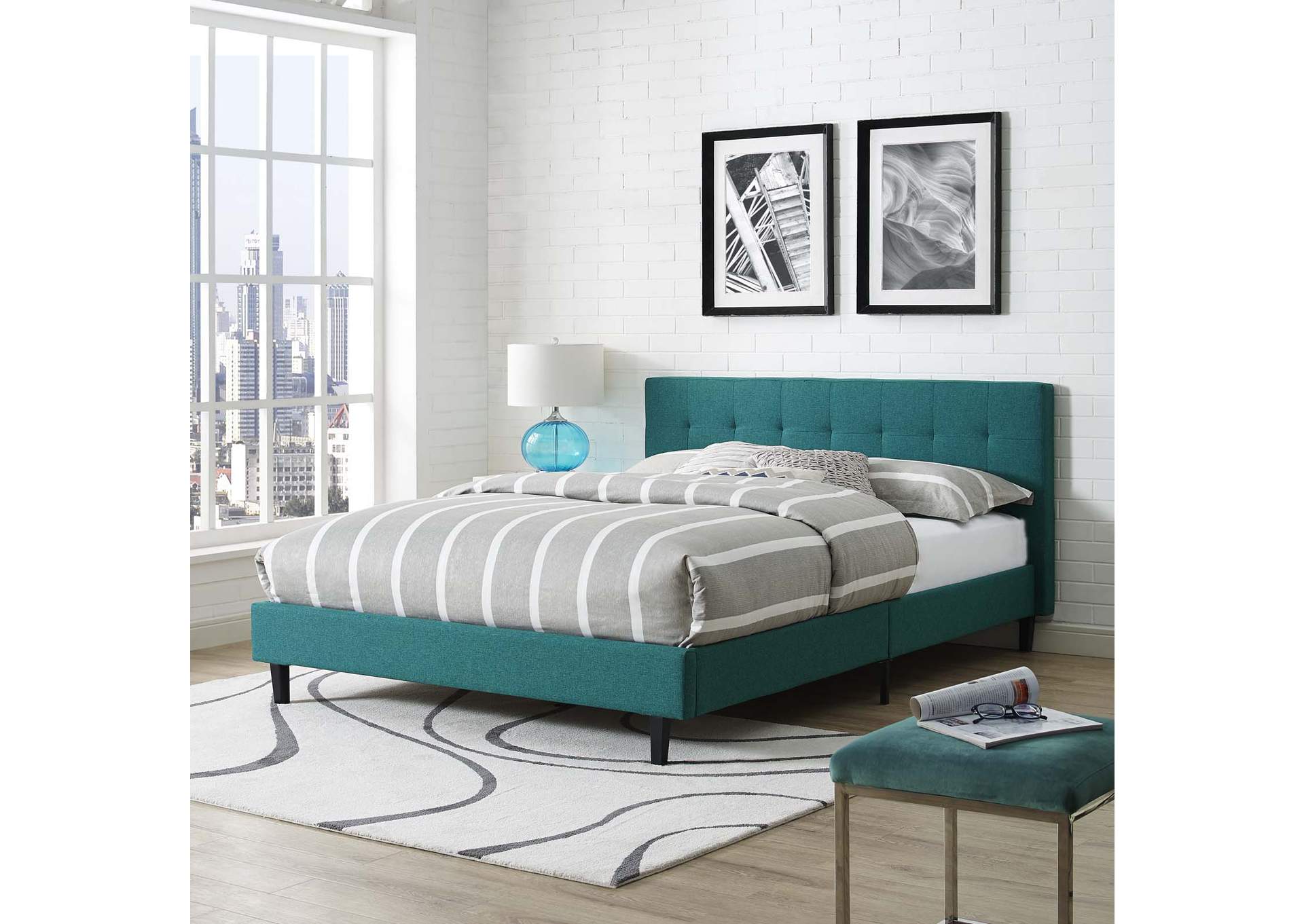 Teal Linnea Queen Bed - Fabric,Modway
