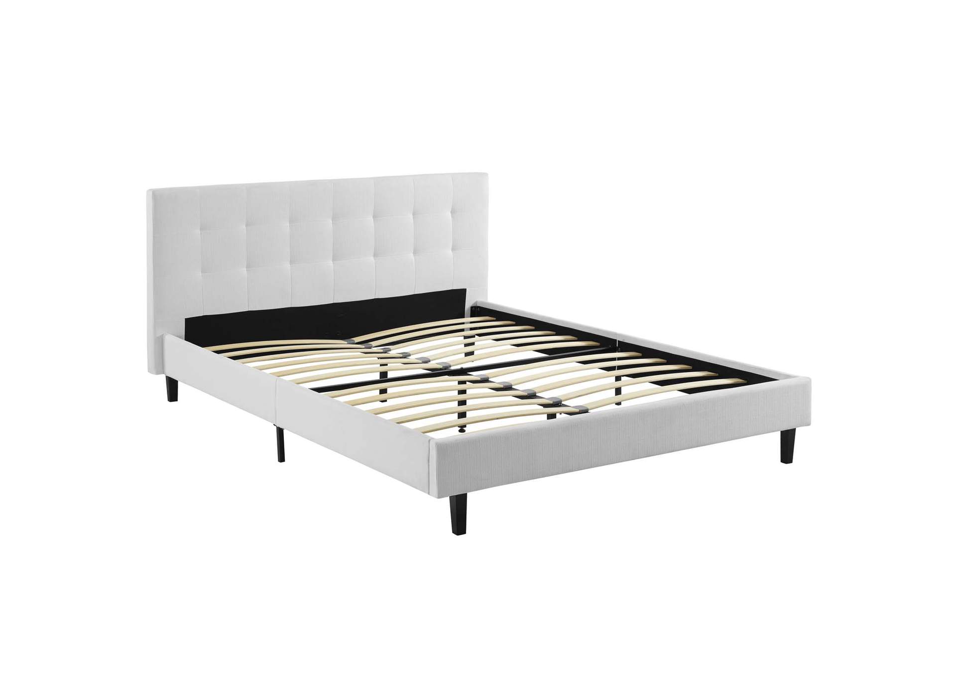 White Linnea Queen Bed - Fabric,Modway