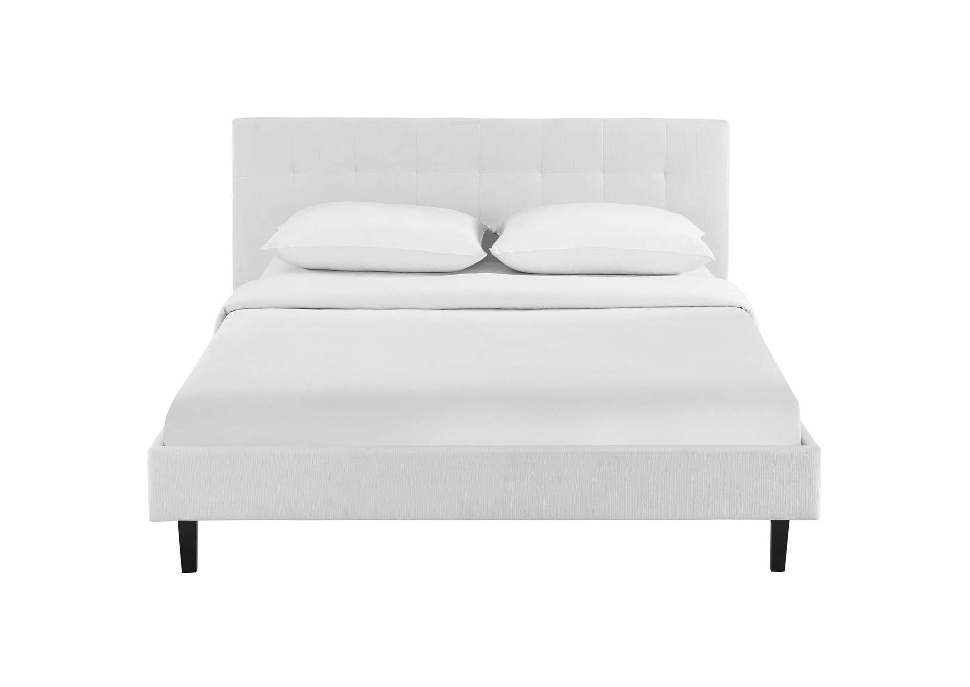 White Linnea Queen Bed - Fabric,Modway