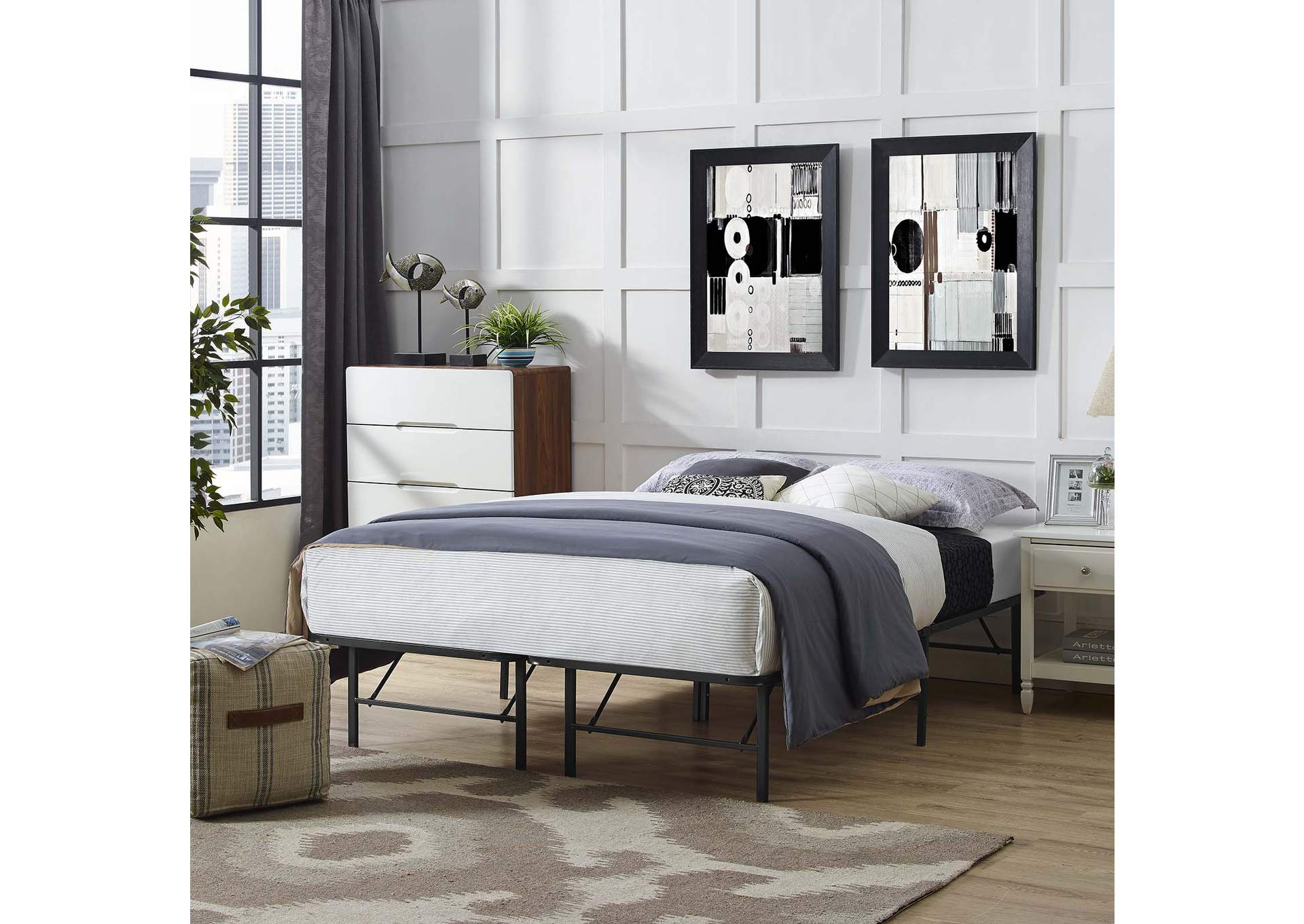 Brown Horizon Queen Bed - Stainless Steel Frame,Modway