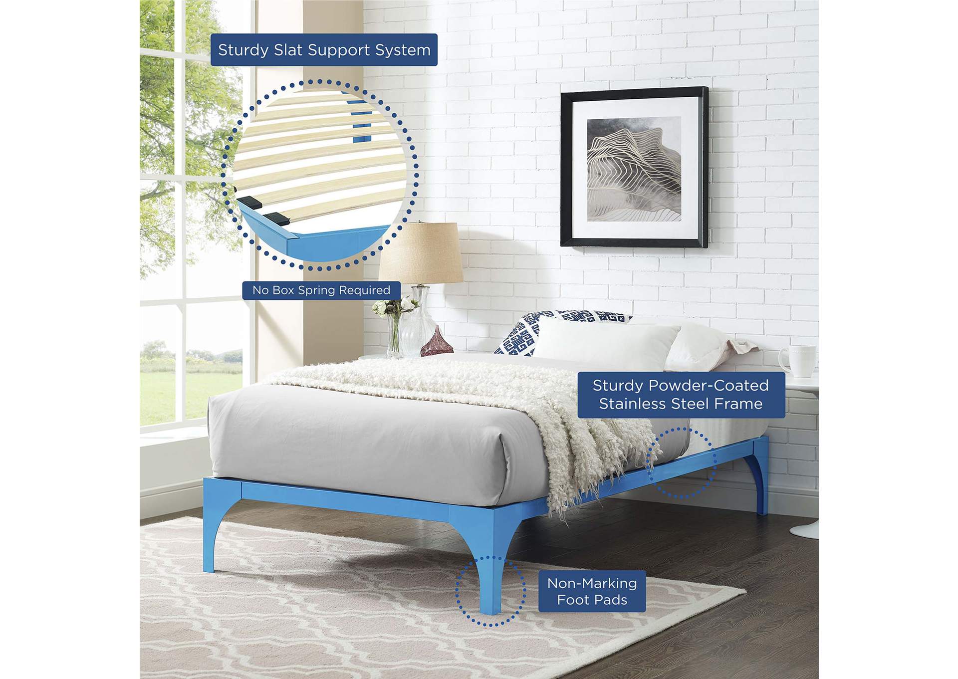 Light Blue Ollie Twin Bed Frame,Modway