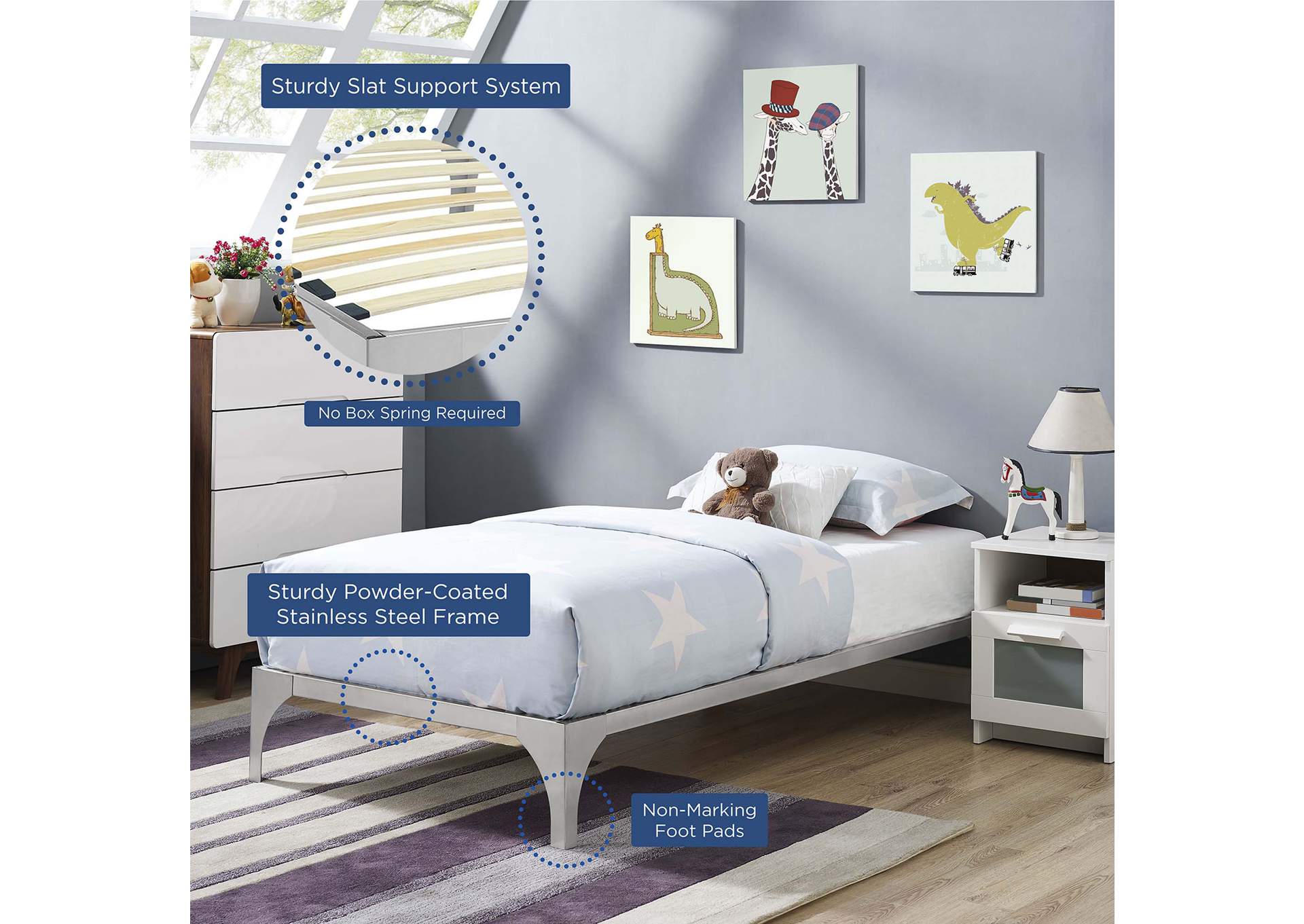 Silver Ollie Twin Bed Frame,Modway