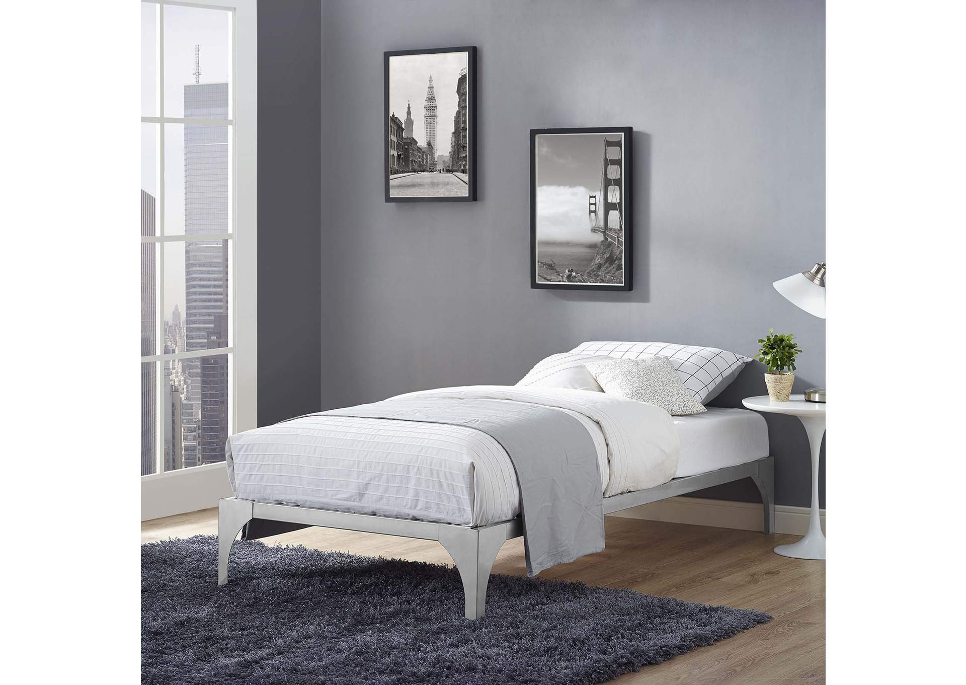 Silver Ollie Twin Bed Frame,Modway