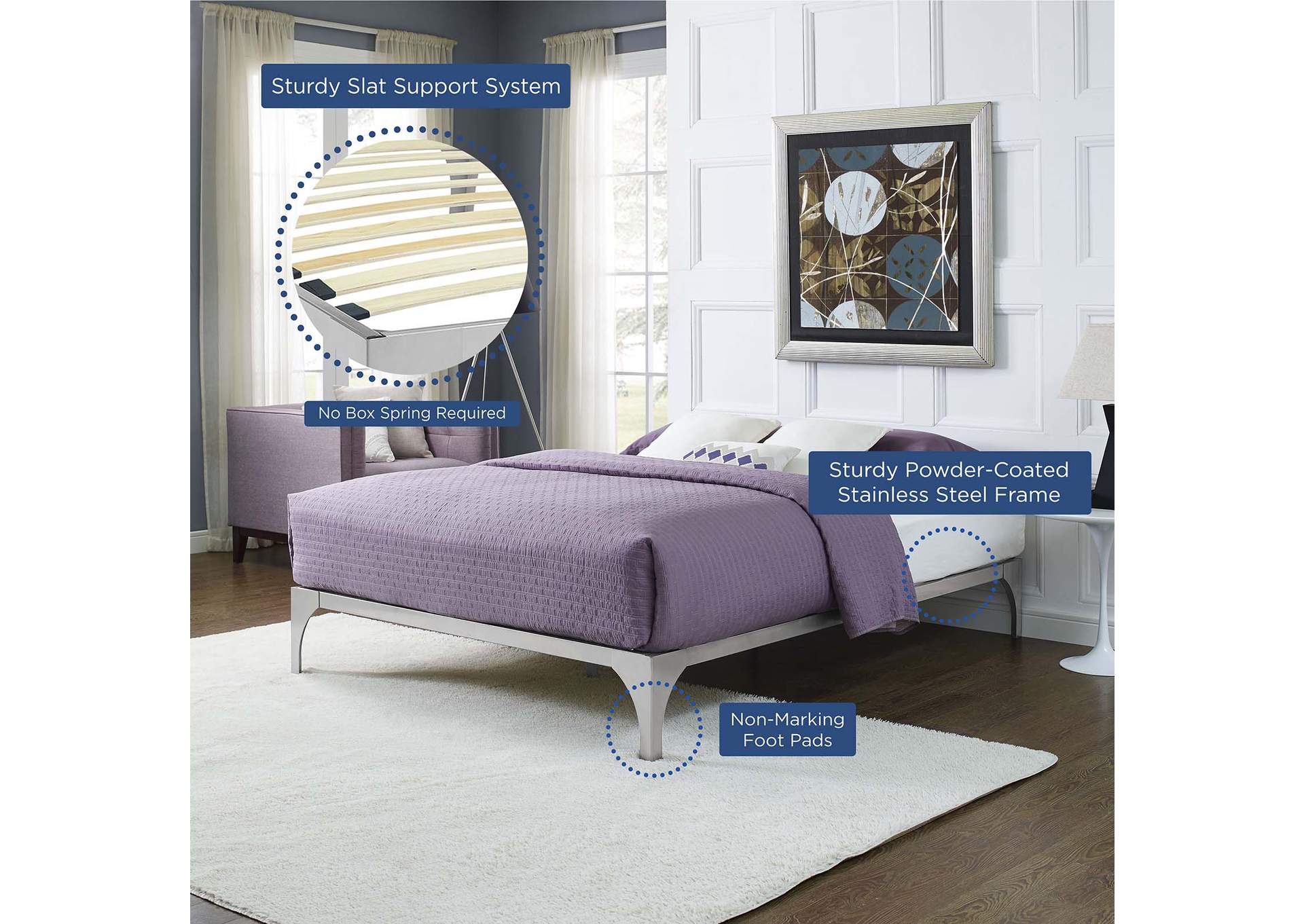 Silver Ollie Queen Bed Frame,Modway
