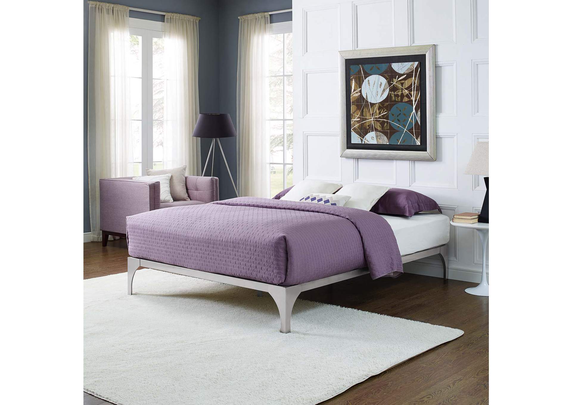 Silver Ollie Queen Bed Frame,Modway