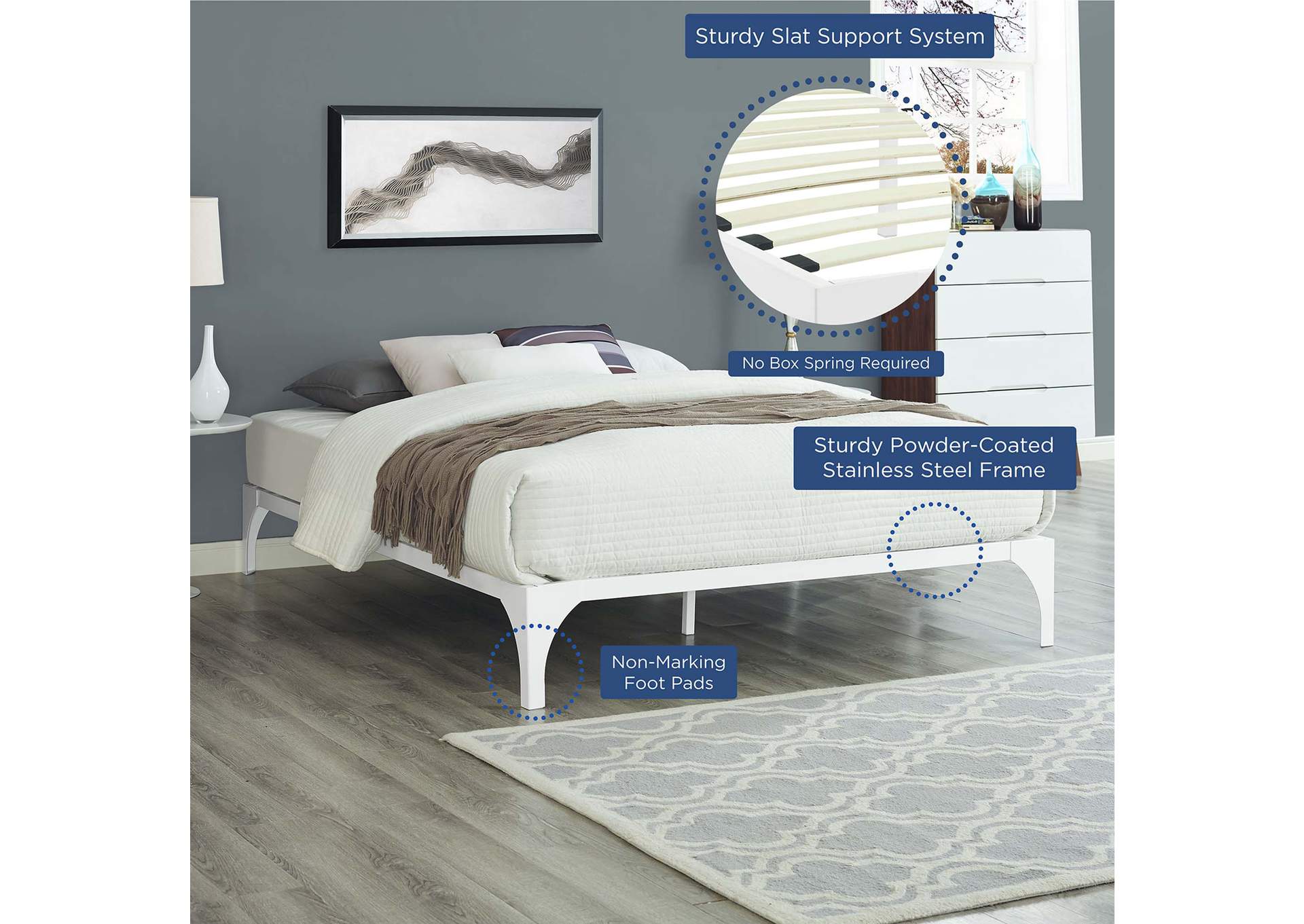 White Ollie Queen Bed Frame,Modway