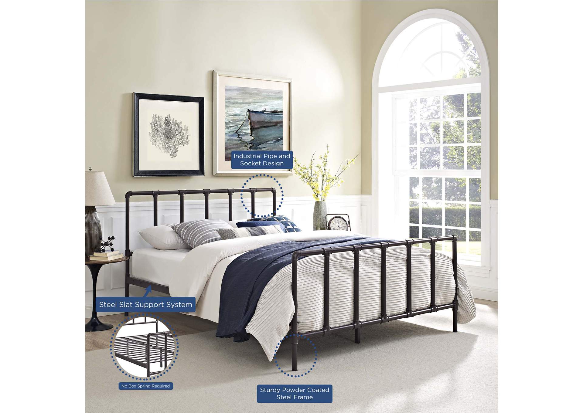 Dower Brown Queen Stainless Steel Bed,Modway