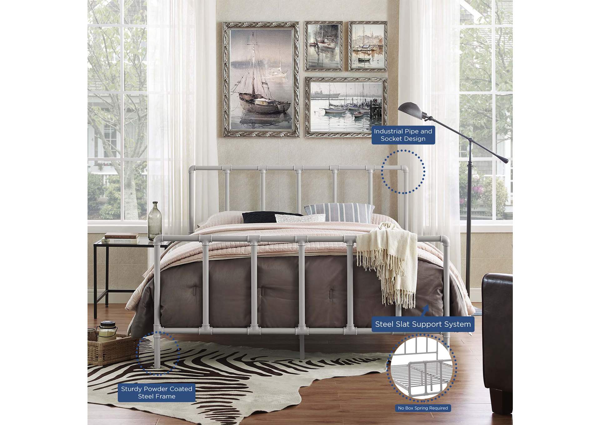 Gray Dower Queen Bed - Stainless Steel,Modway
