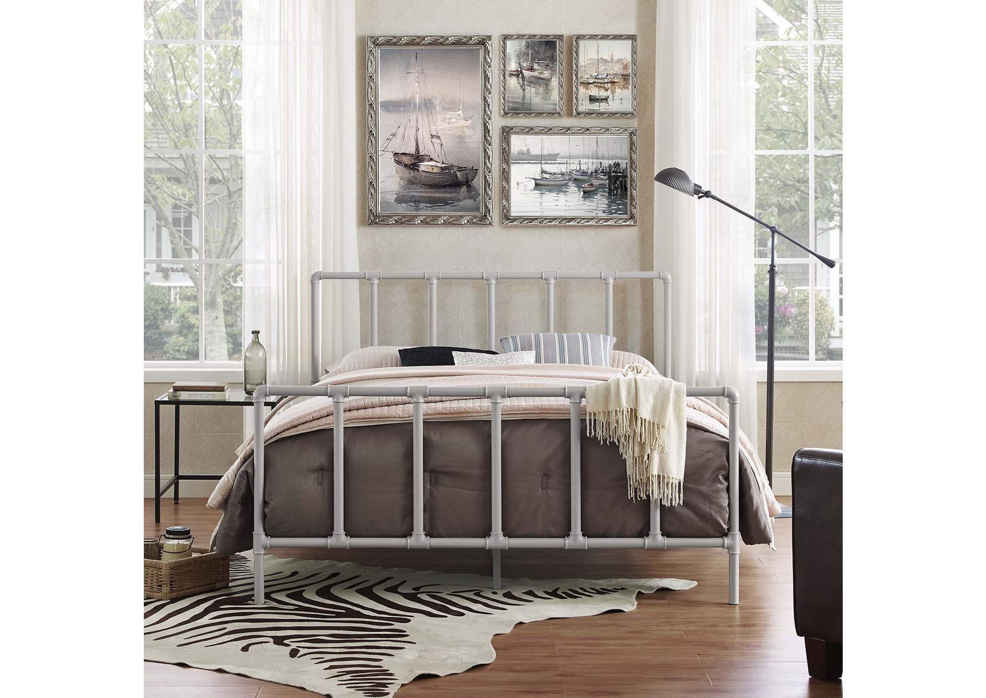 Gray Dower Queen Bed - Stainless Steel,Modway