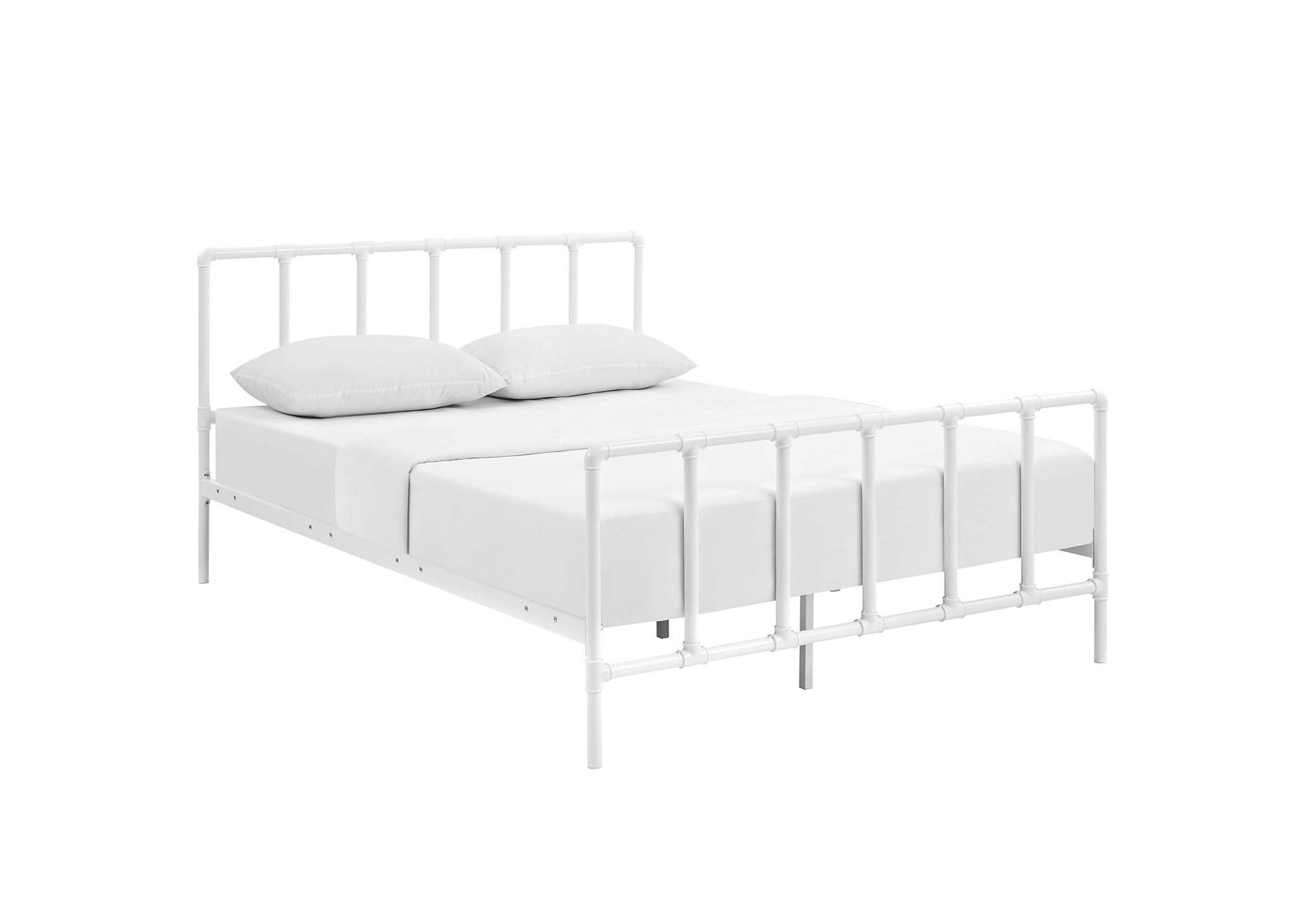 White Dower Queen Bed - Stainless Steel,Modway