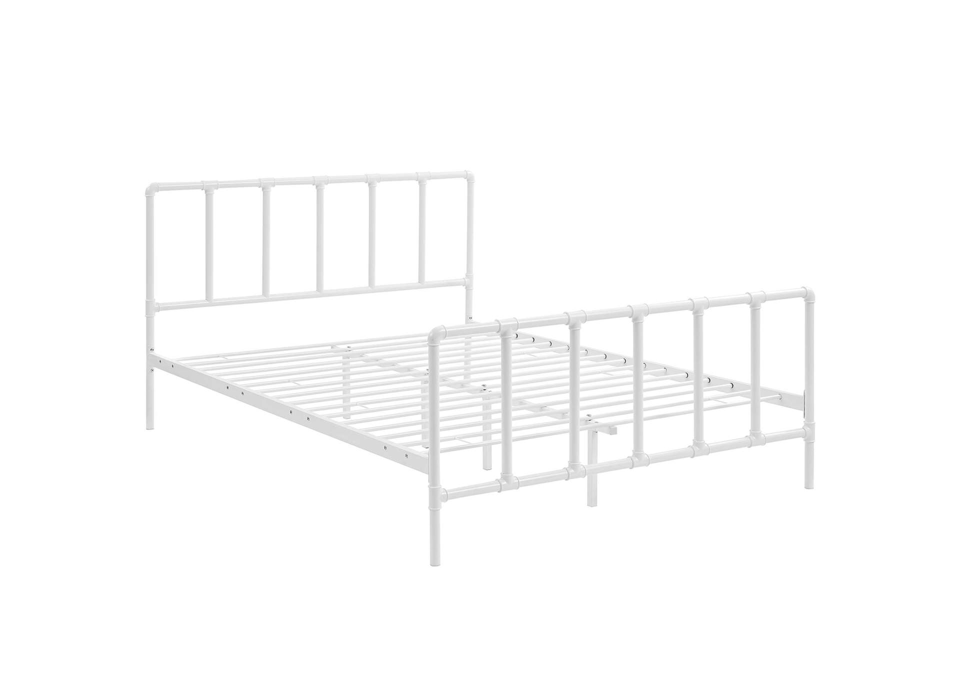 White Dower Queen Bed - Stainless Steel,Modway