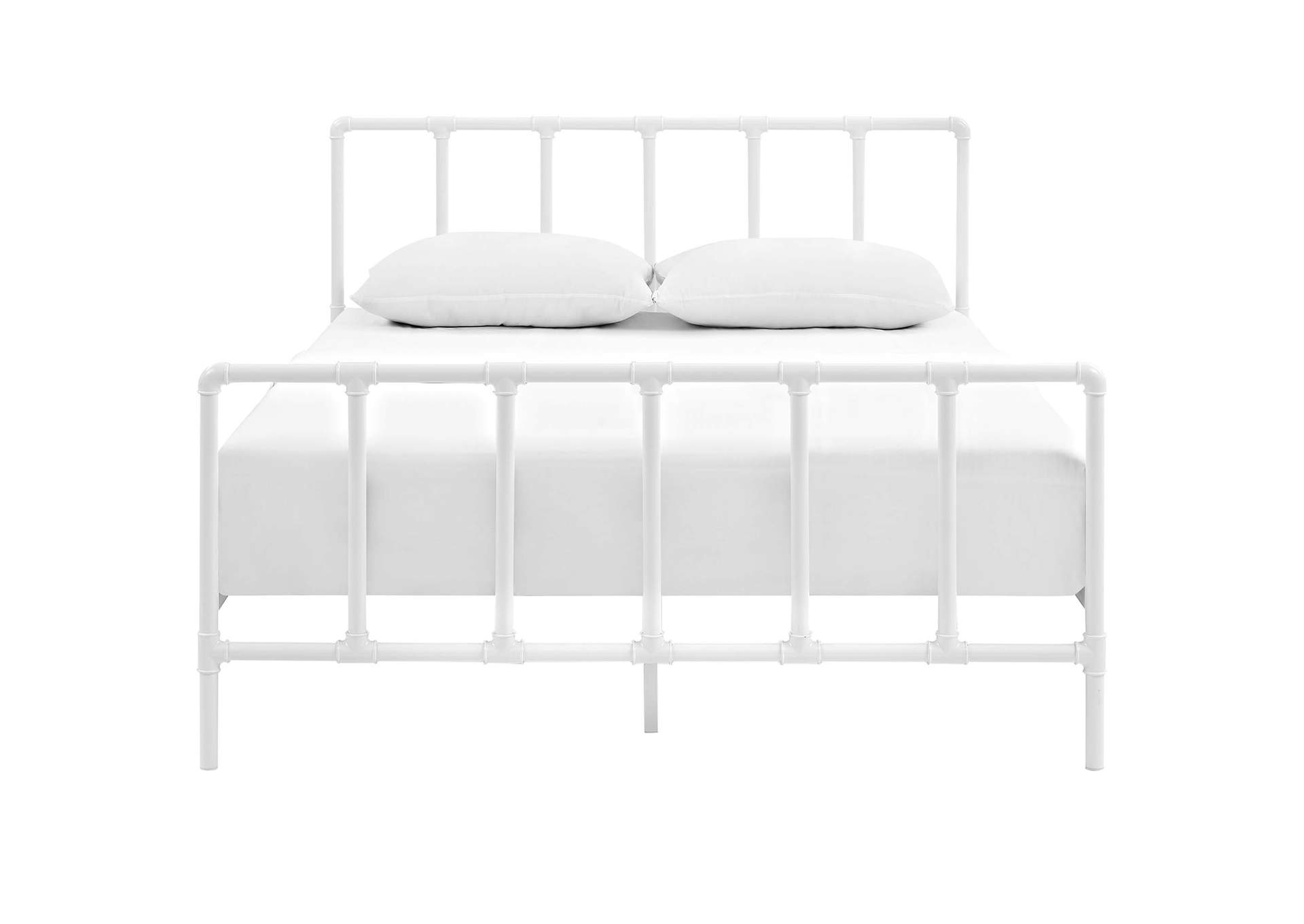 White Dower Queen Bed - Stainless Steel,Modway