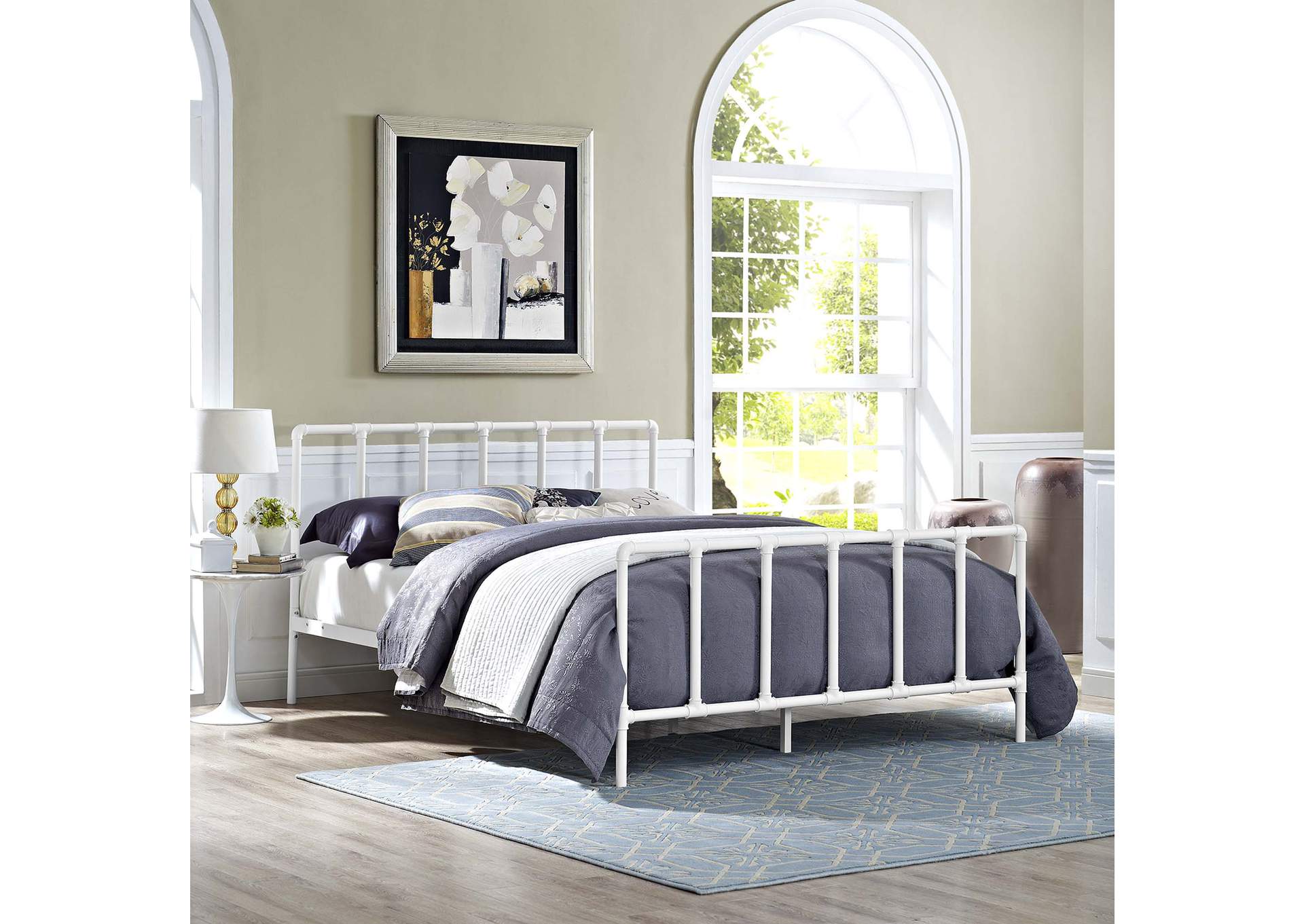 White Dower Queen Bed - Stainless Steel,Modway