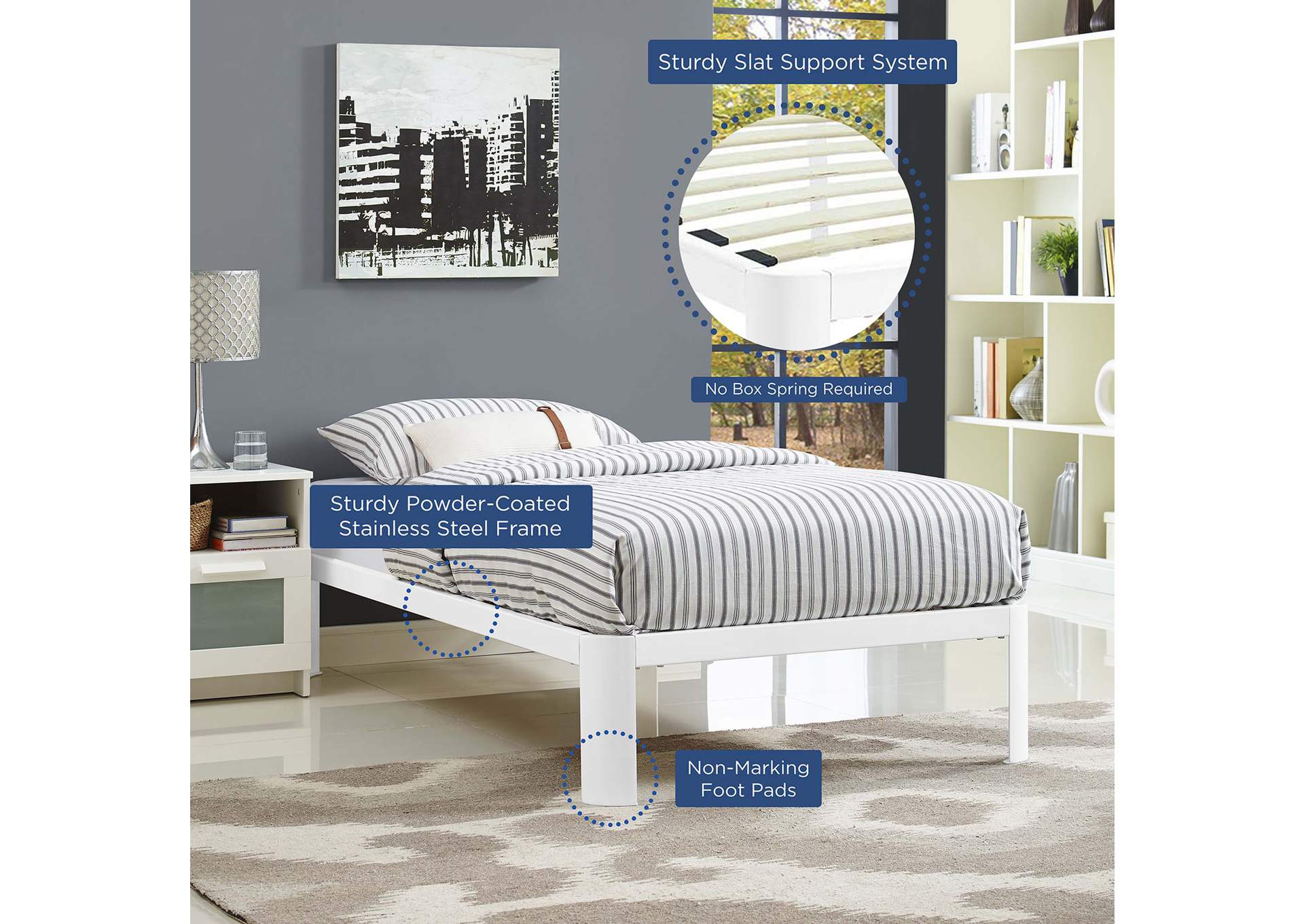 White Corinne Twin Bed Frame,Modway