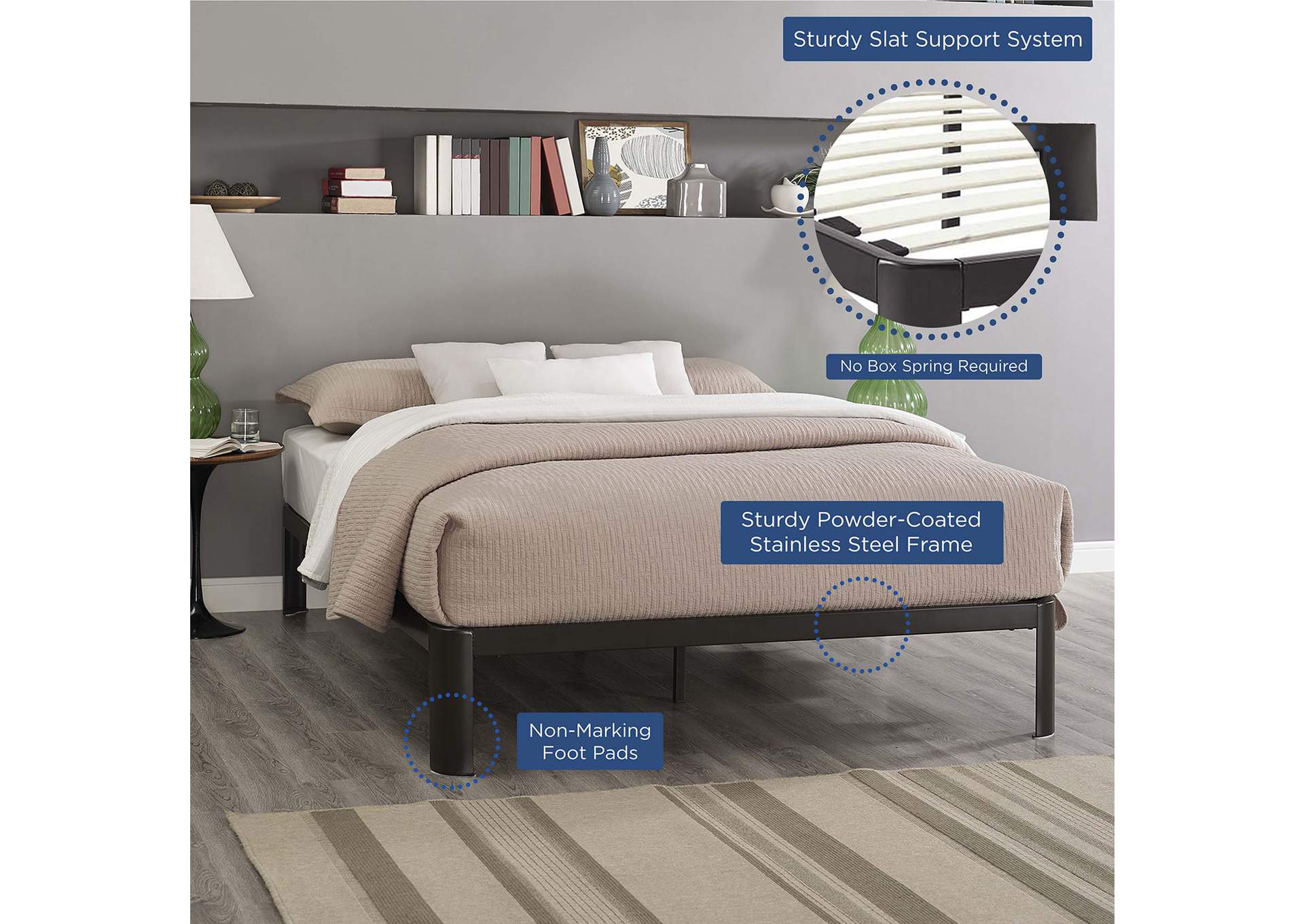 Brown Corinne Queen Bed Frame,Modway