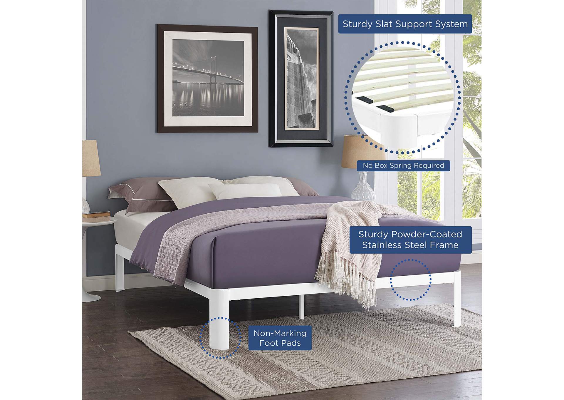 White Corinne Queen Bed Frame,Modway